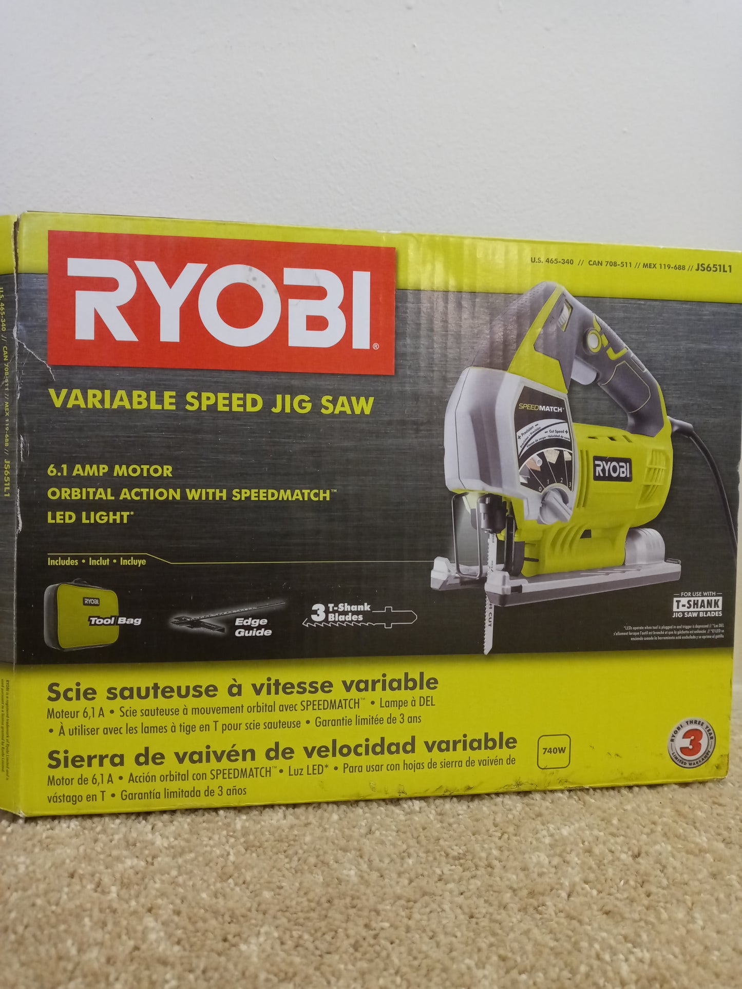 Ryobi 6.1A Variable Speed Orbital Jigsaw With Speed Match: