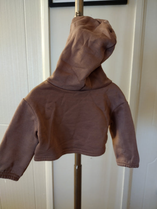 Shein - Pink Butterfly Dance To Tune Girls Brown Crop Top Cut Off Long Sleeve Hoodie Sweater