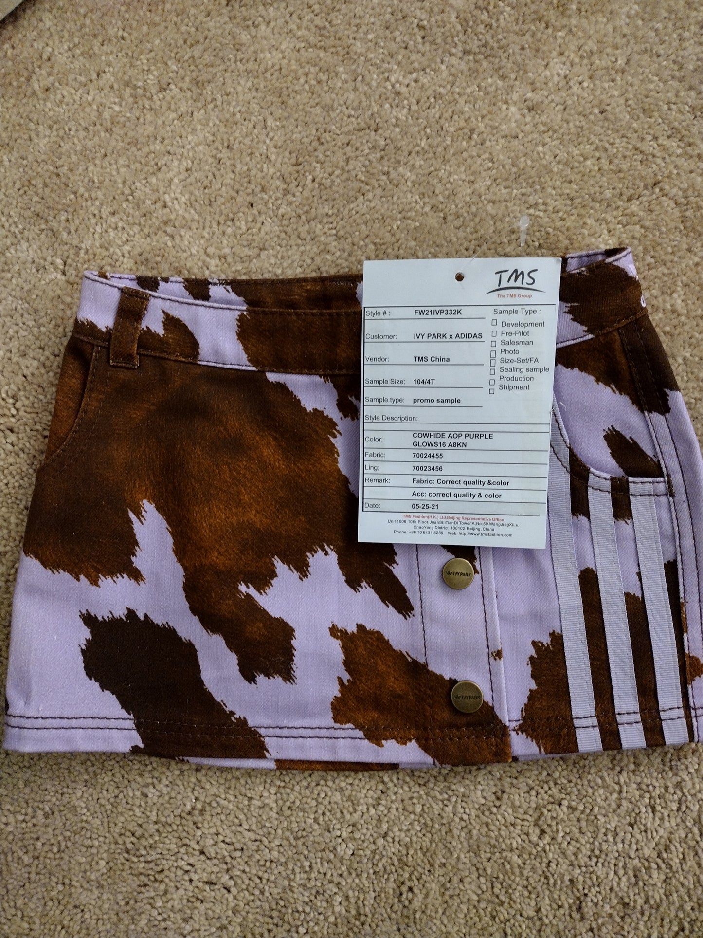 Beyonce adidas x IVY PARK Size 4T Rodeo Cow Print Denim Skirt