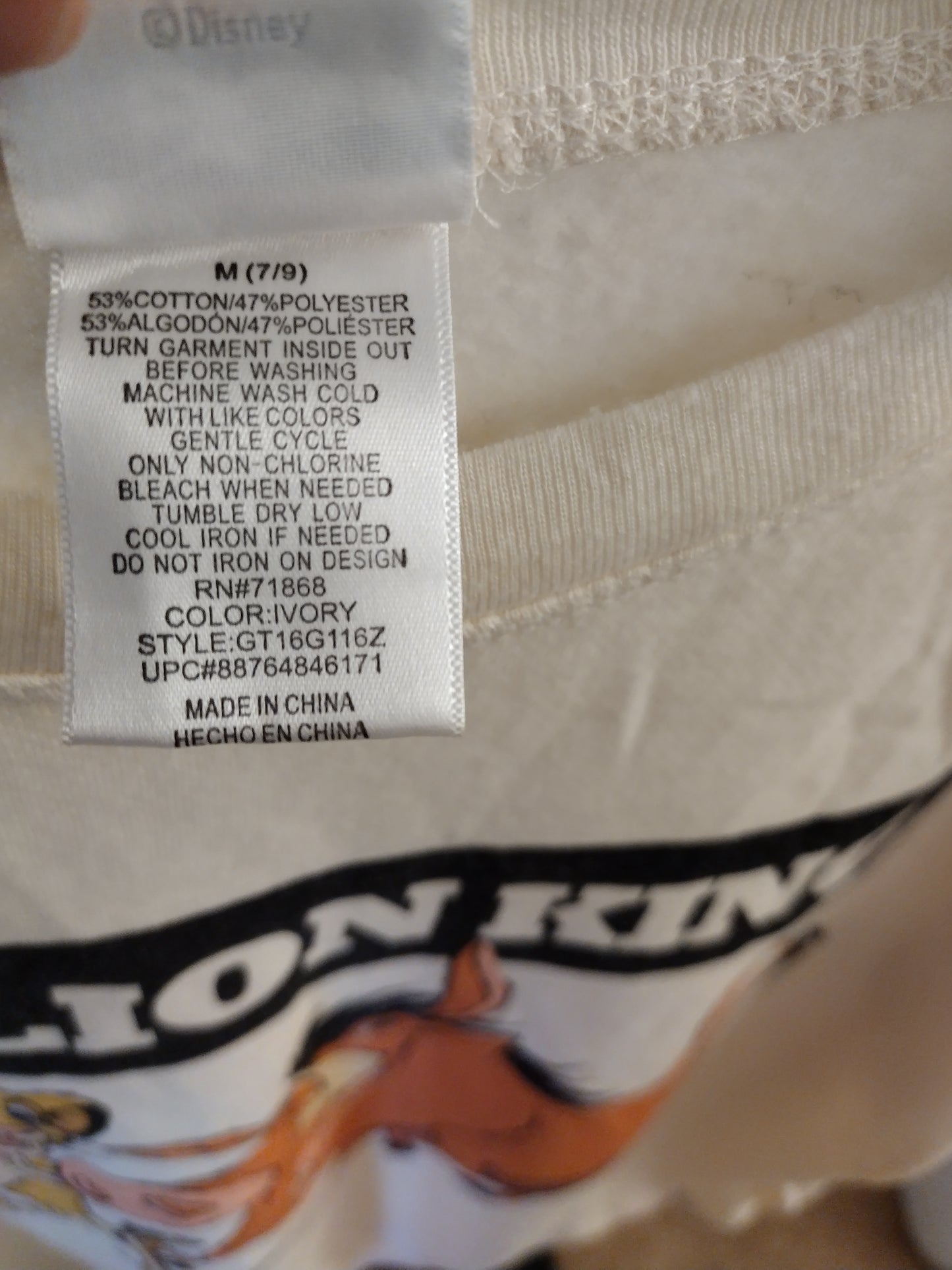 Disney The Lion King Vintage Rare Sweatshirt Big Spell Out Pull Over Long Sleeve - Cream / ivory