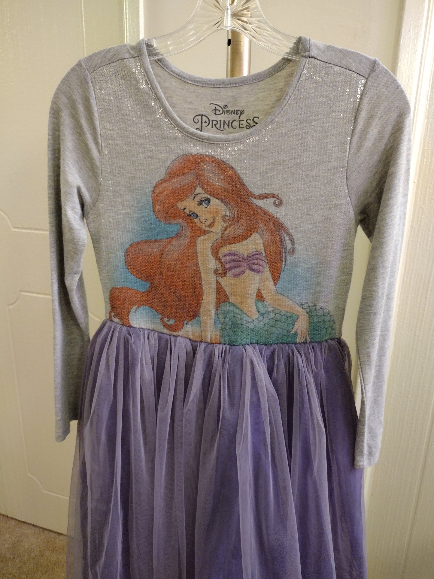 Disney Princess Girls Ariel Little Mermaid Dress Kids Girls Size - Large 10 / 12 Purple Gray Sequin Tulle