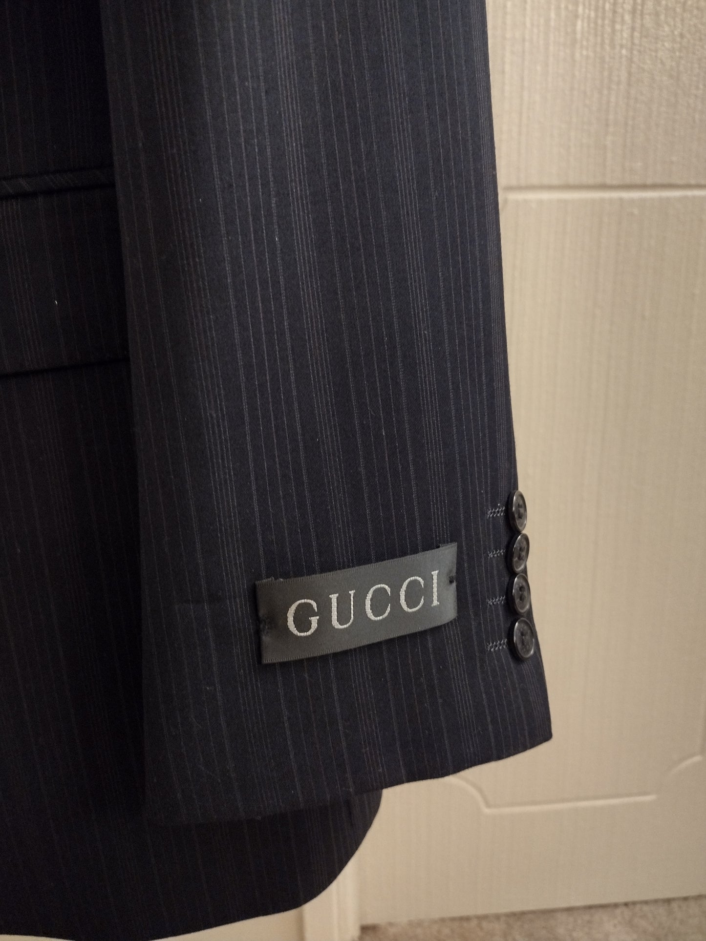 Authentic Gucci Men's 2 Piece Black & Grey Pinstripe Suit