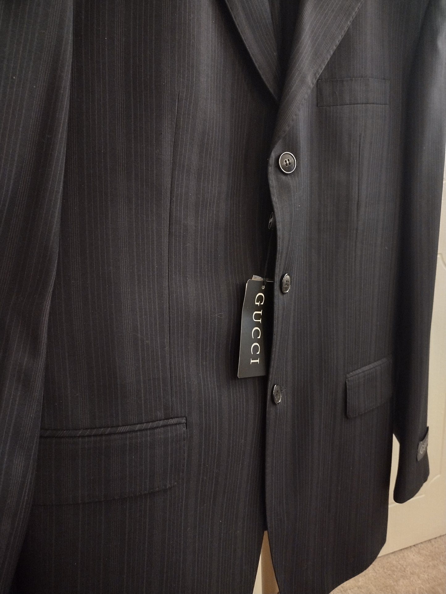 Authentic Gucci Men's 2 Piece Black & Grey Pinstripe Suit