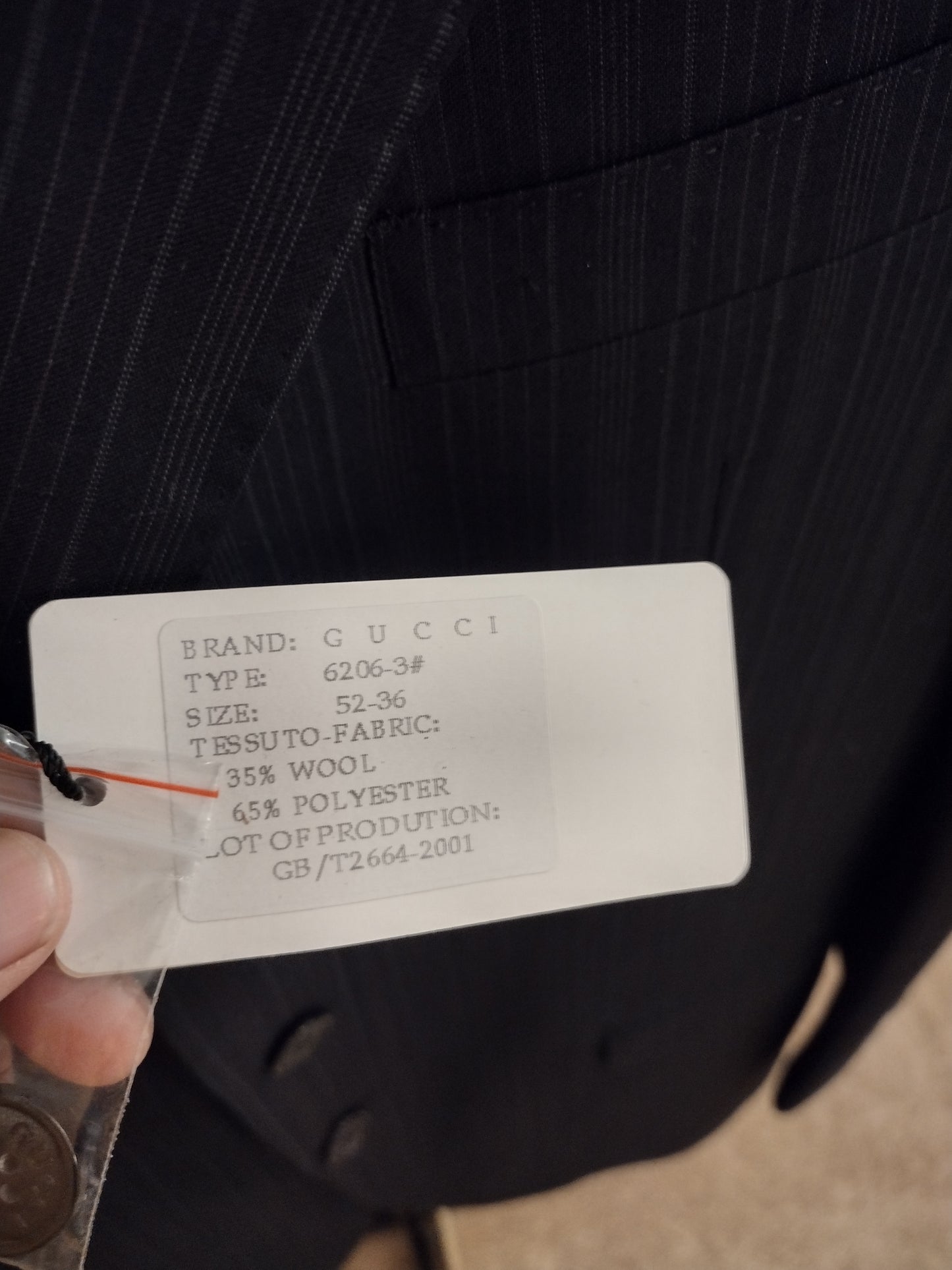 Authentic Gucci Men's 2 Piece Black & Grey Pinstripe Suit