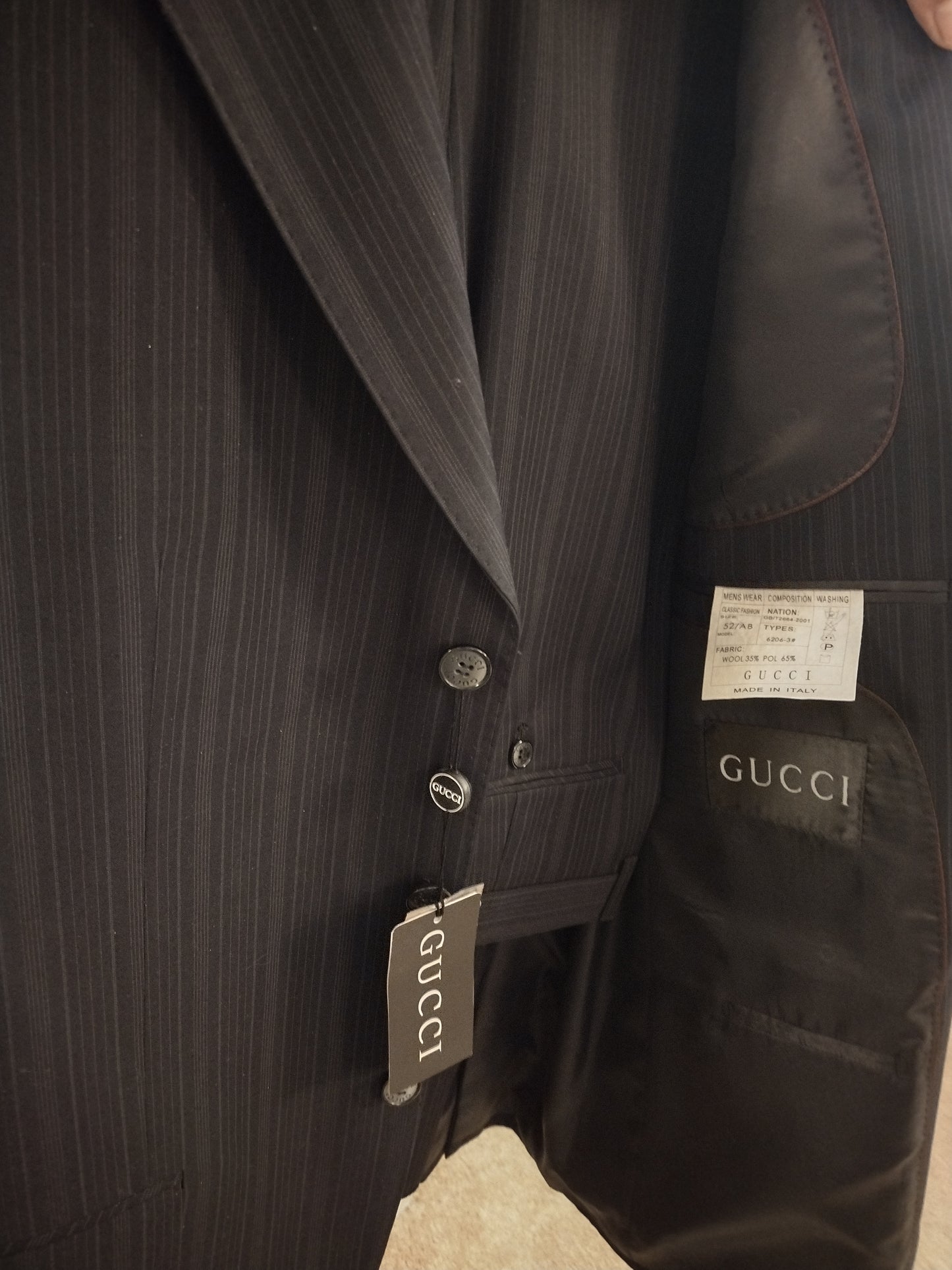 Authentic Gucci Men's 2 Piece Black & Grey Pinstripe Suit