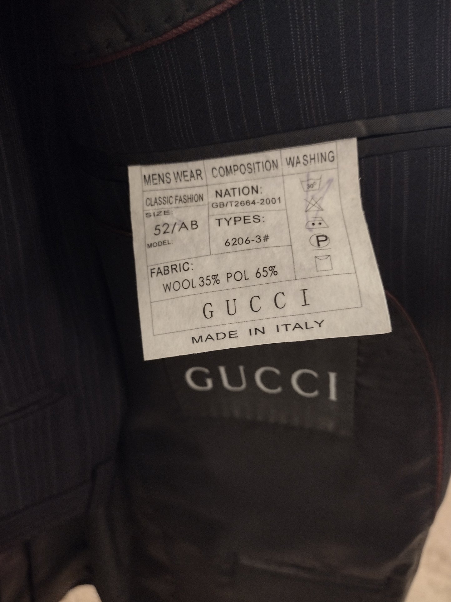 Authentic Gucci Men's 2 Piece Black & Grey Pinstripe Suit