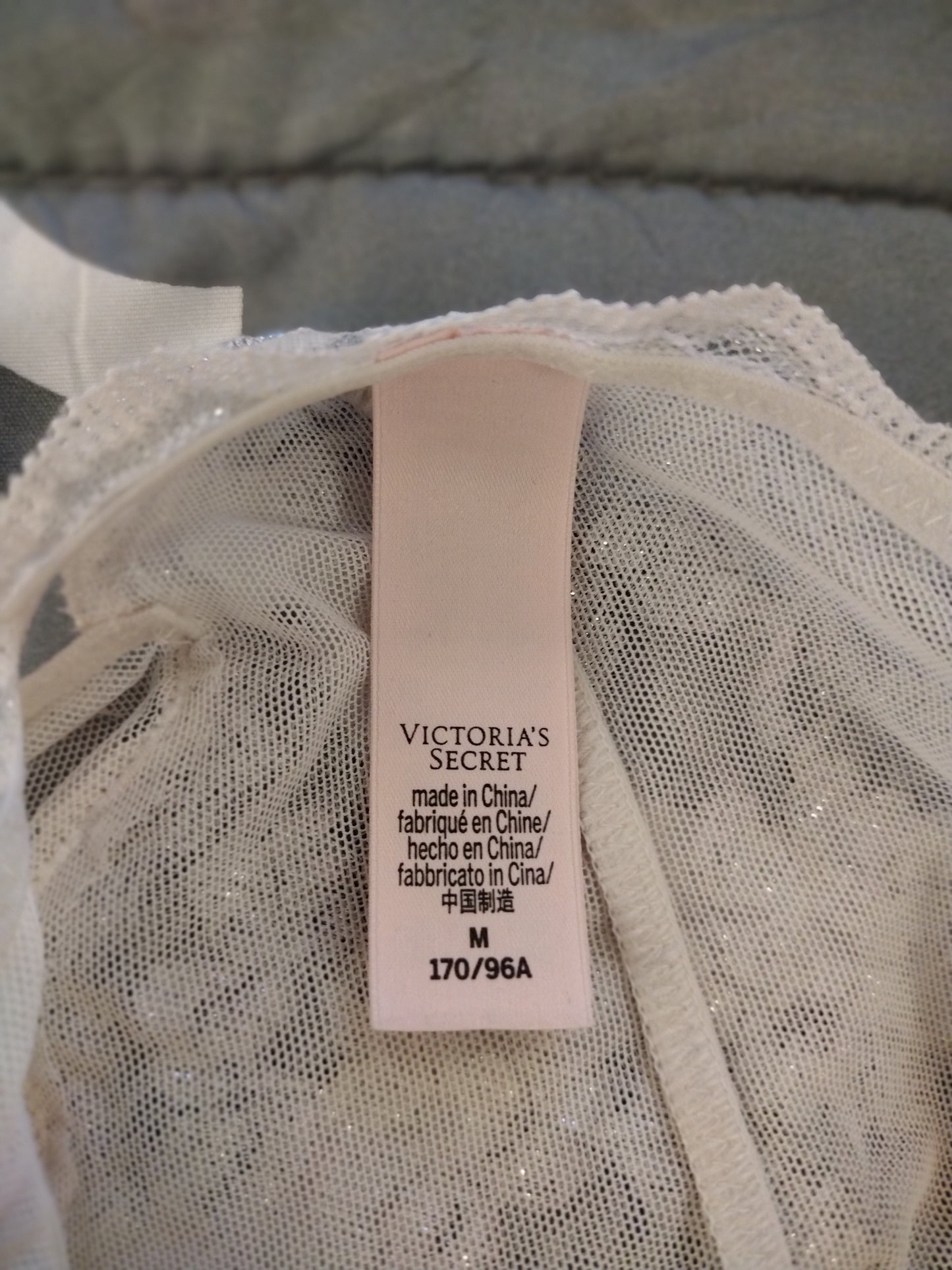 Victoria Secret Lace Floral Ivory & Silver See Through Bodysuit