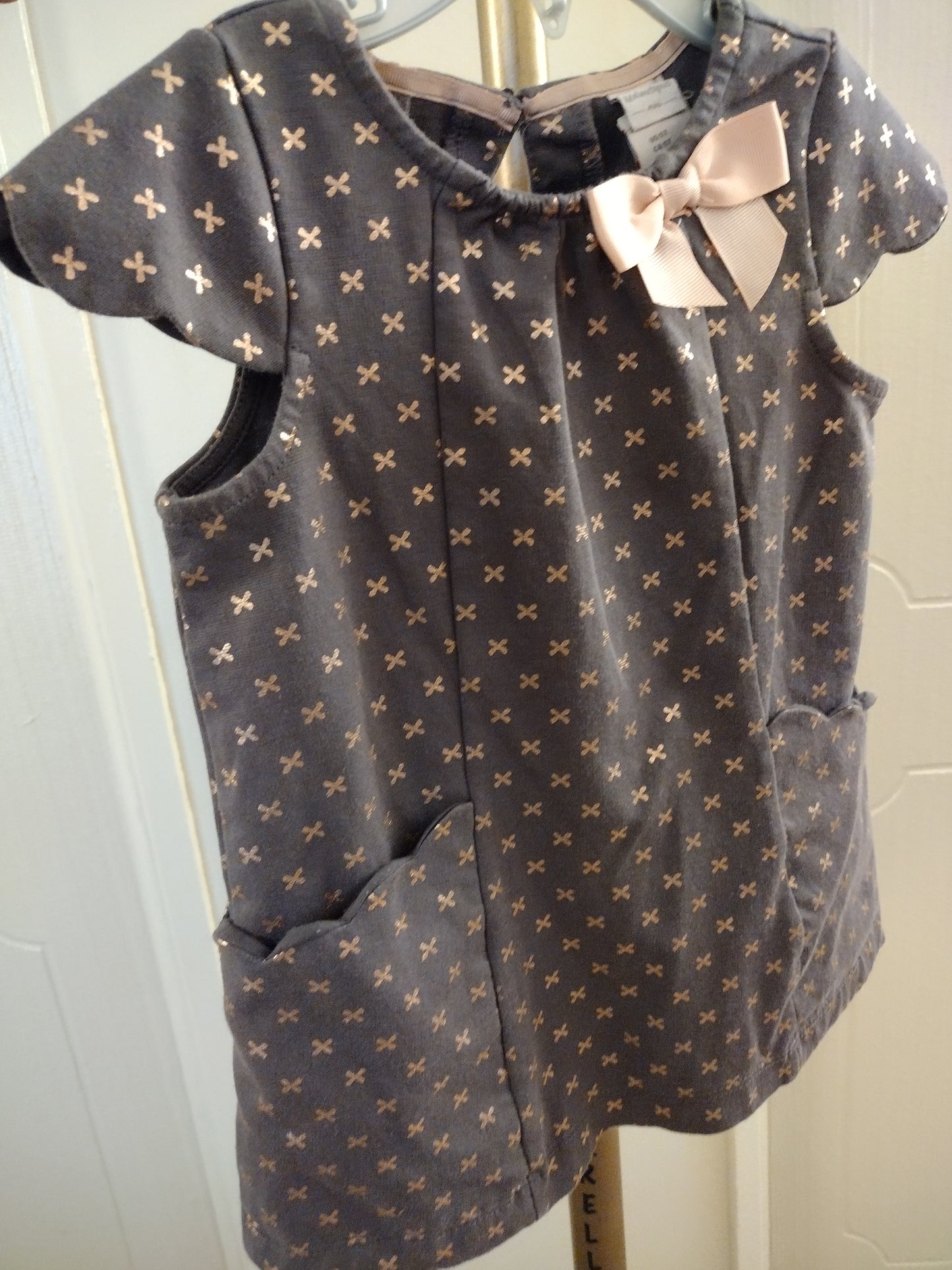 Catherine Malandrino Gray/Rose Gold Foil Print Dress Sz 5T Girl
