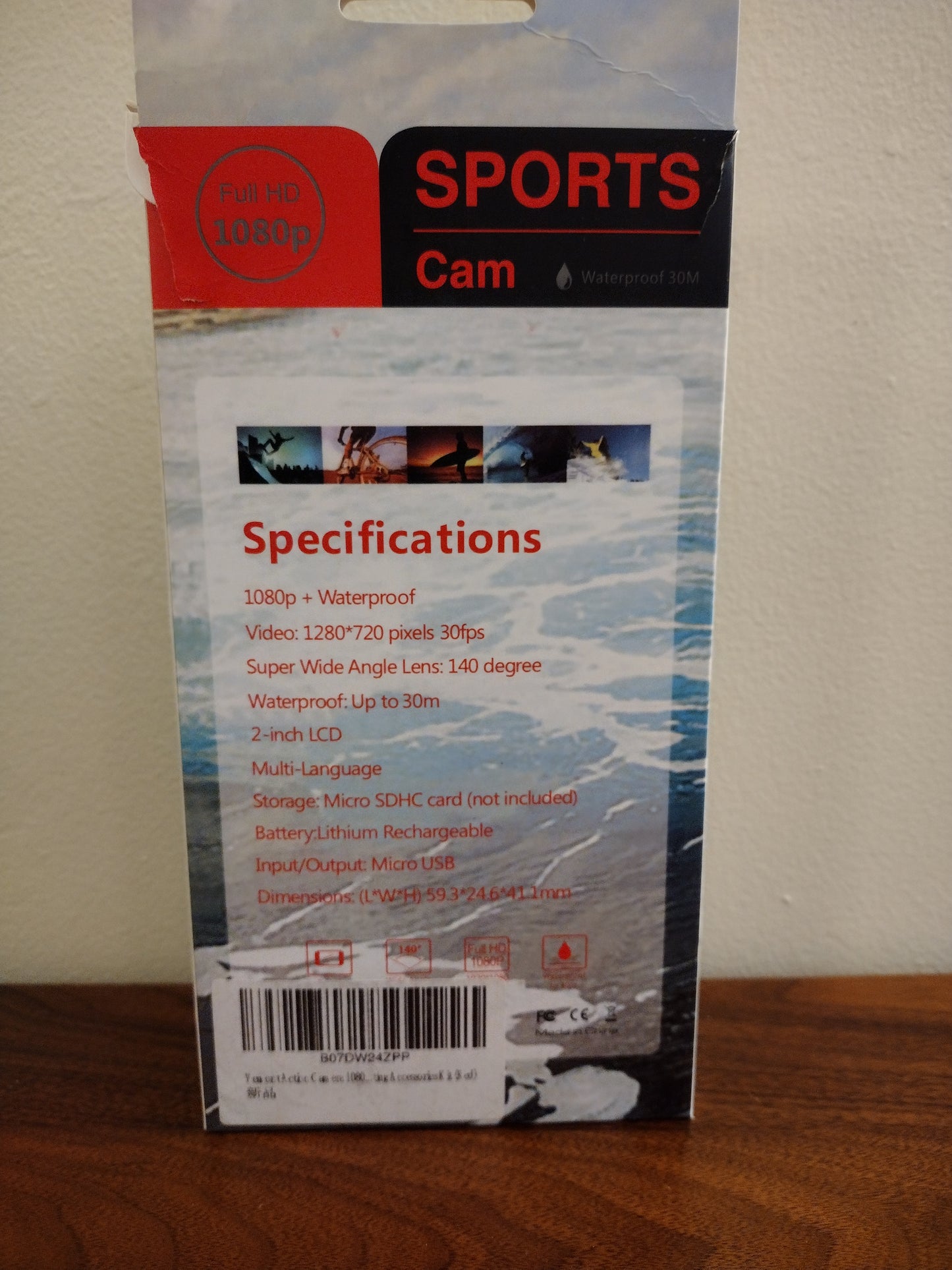 Sports Camera Pink Waterproof Full HD 1080 Wide Angle Lens 140°