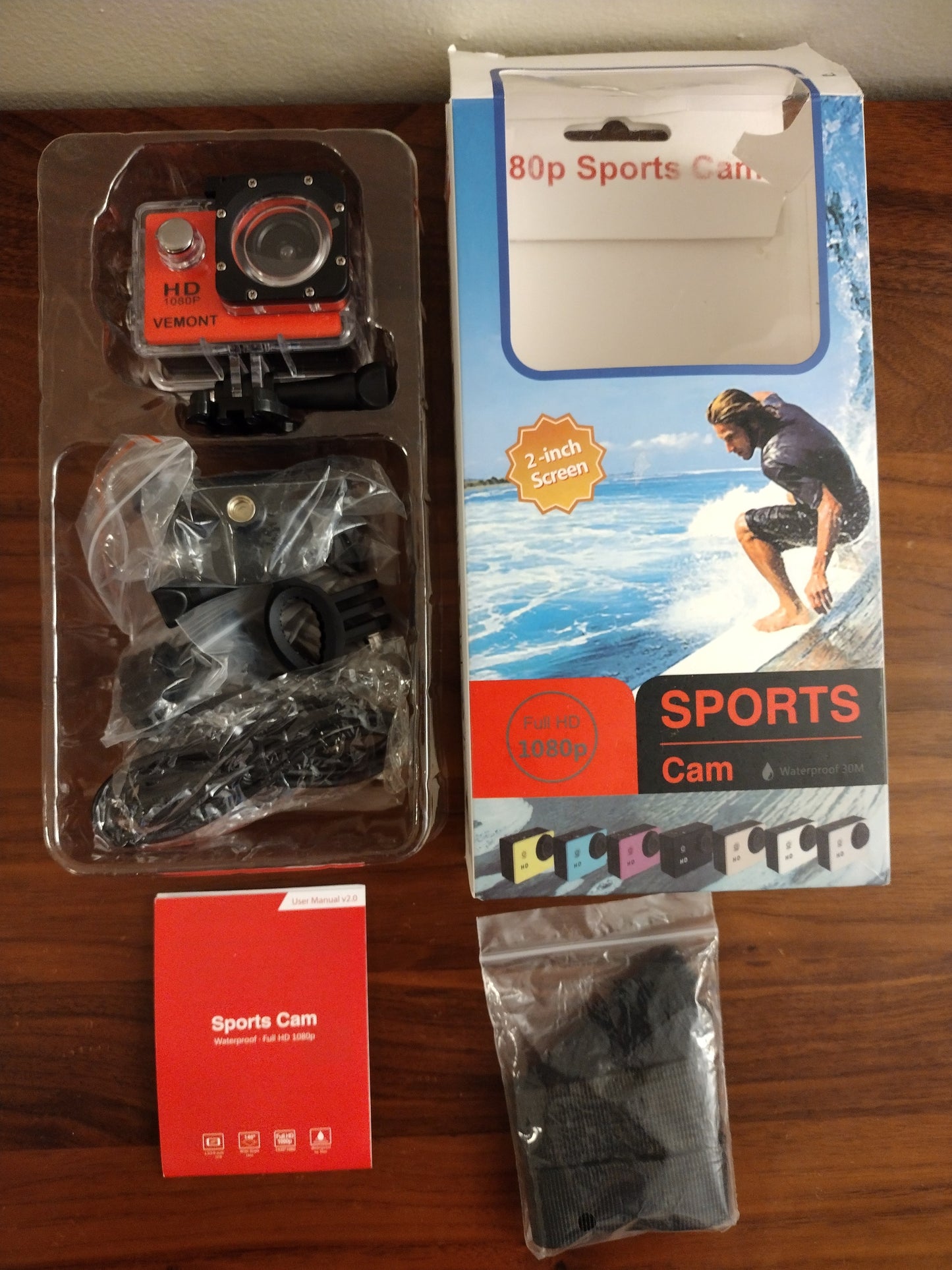 Sports Camera Pink Waterproof Full HD 1080 Wide Angle Lens 140°