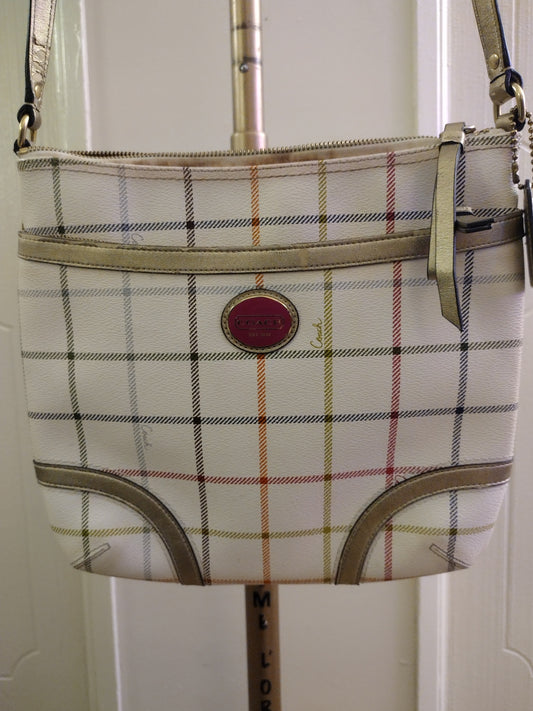 Coach Peyton Tattersall File Plaid Leather Multi Color Coated Canvas Cross Body