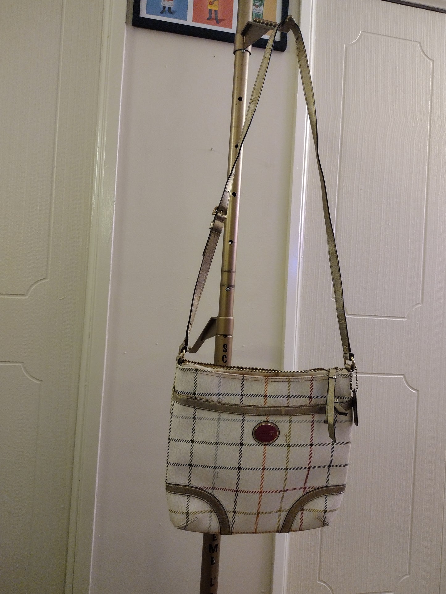 Coach Peyton Tattersall File Plaid Leather Multi Color Coated Canvas Cross Body
