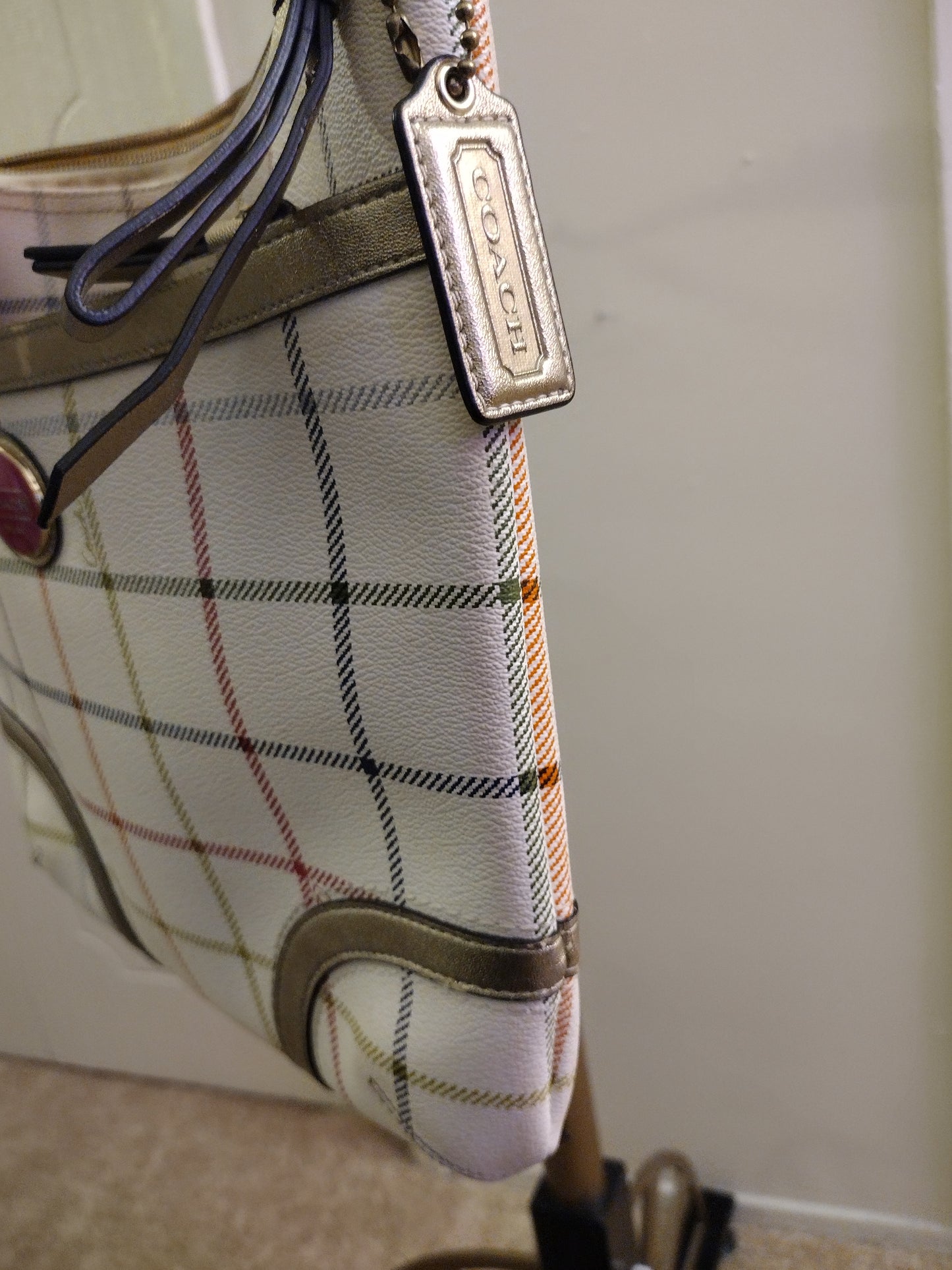 Coach Peyton Tattersall File Plaid Leather Multi Color Coated Canvas Cross Body