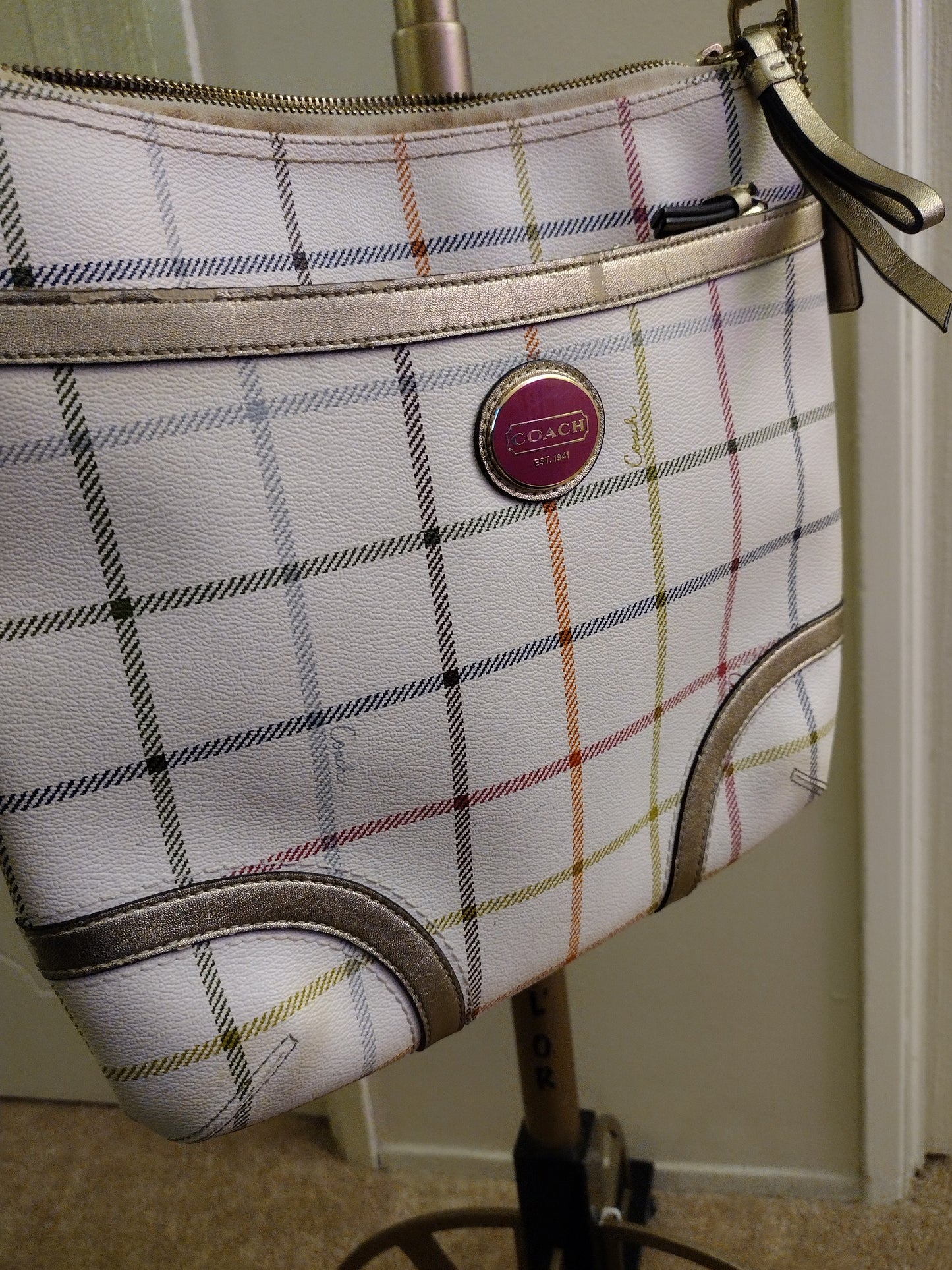 Coach Peyton Tattersall File Plaid Leather Multi Color Coated Canvas Cross Body