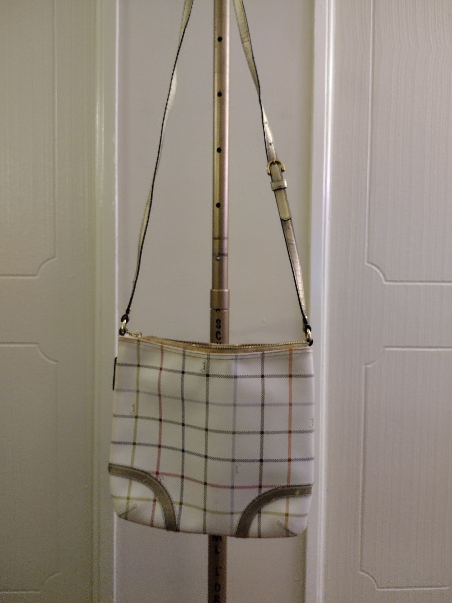 Coach Peyton Tattersall File Plaid Leather Multi Color Coated Canvas Cross Body