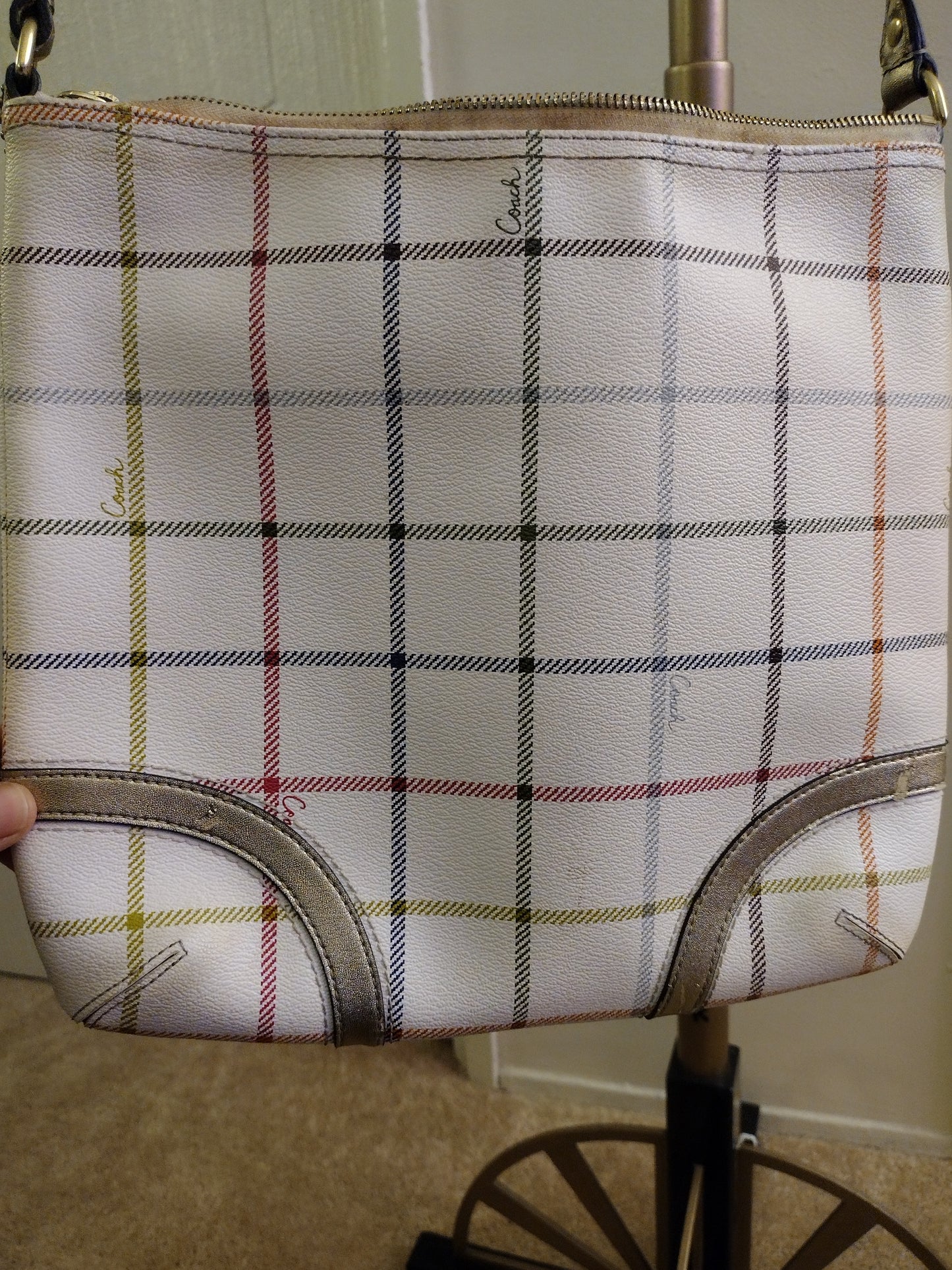 Coach Peyton Tattersall File Plaid Leather Multi Color Coated Canvas Cross Body