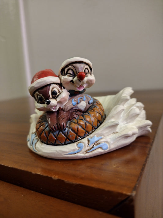 Enesco Disney Traditions by Jim Shore Chip and Dale Sledding in an Acorn Figurine, 2.16 Inch, Multicolor