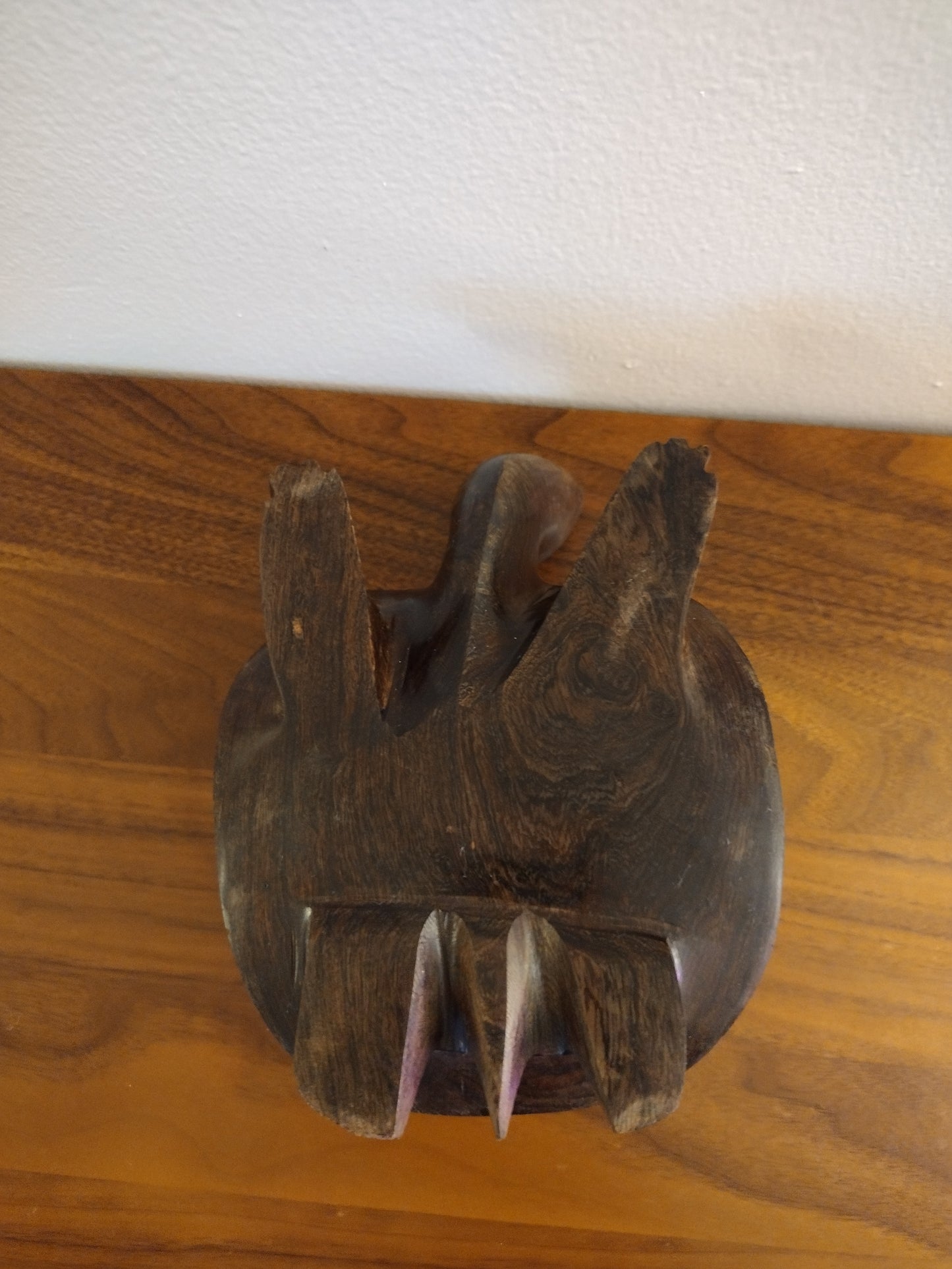 Vintage Cast Iron Hand Carved Small Dark Wooden Turtle Figurine - Door Stop / Paper Weight