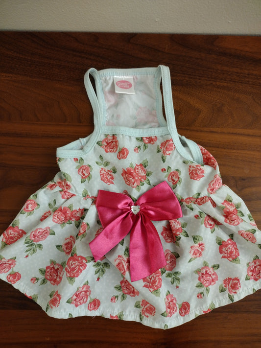 Glamour Bone Small Dog Cute Outfit Floral Multi Color With Pink Rhinestone Bow Size - Small Pre Owned