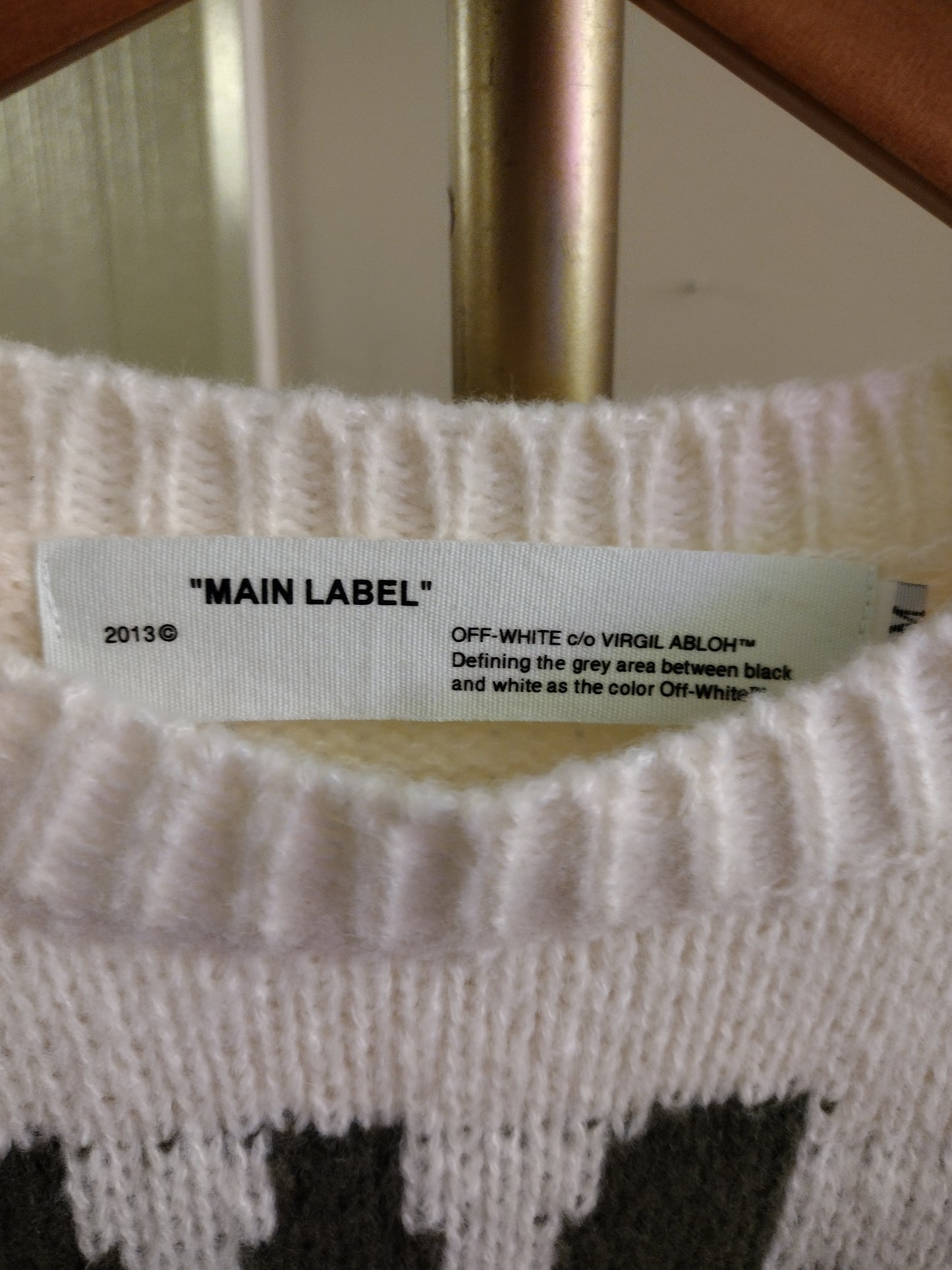OFF- White intarsia Knit Jacquard Chunky Cat Crewneck Sweater - Long Sleeve