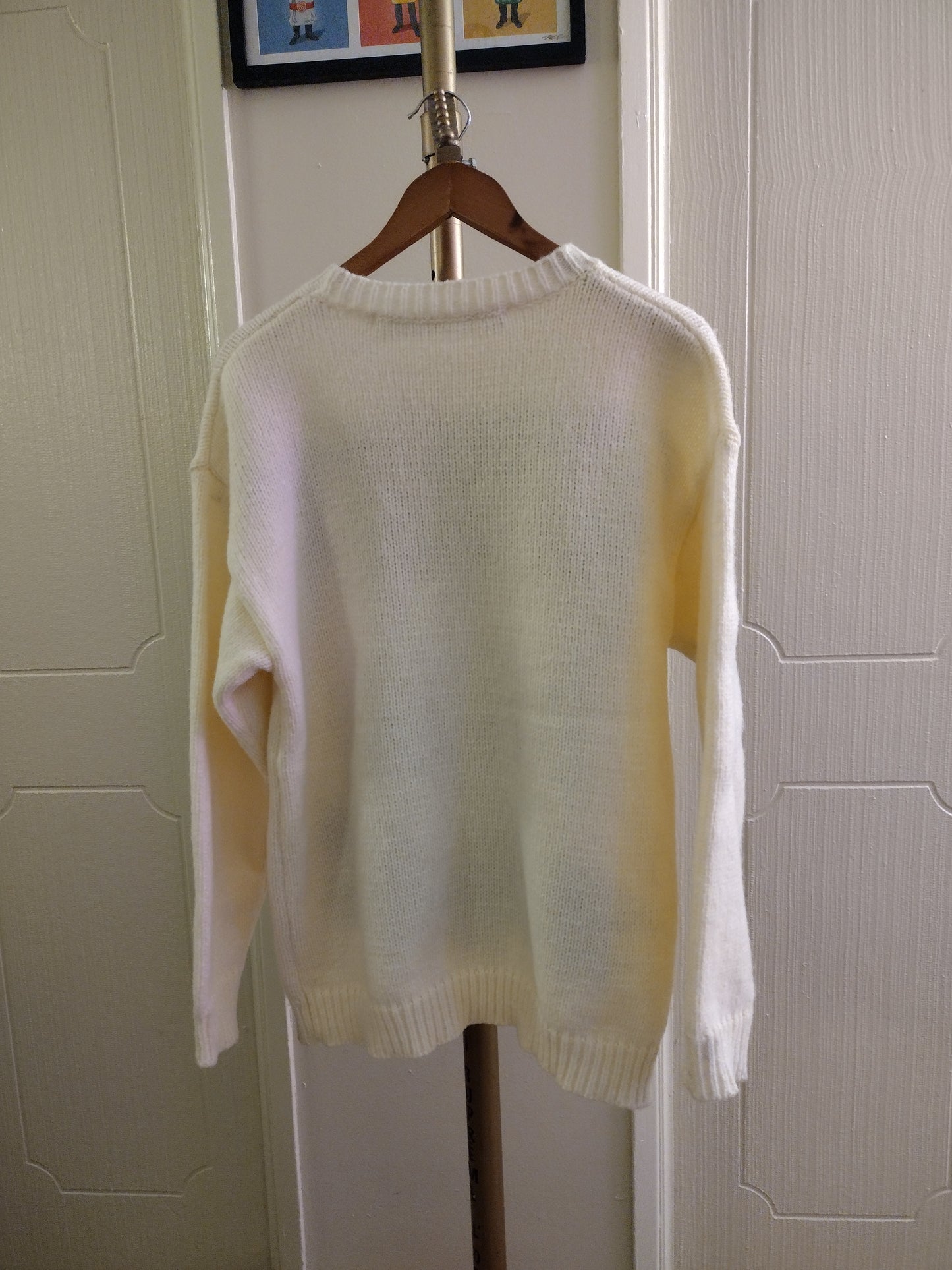 OFF- White intarsia Knit Jacquard Chunky Cat Crewneck Sweater - Long Sleeve