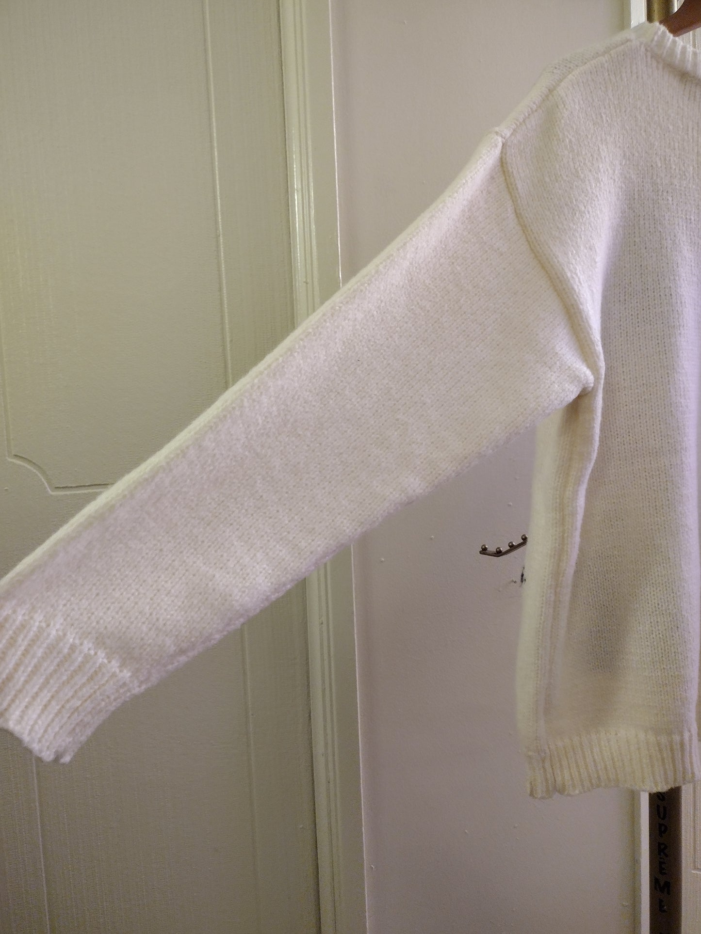 OFF- White intarsia Knit Jacquard Chunky Cat Crewneck Sweater - Long Sleeve