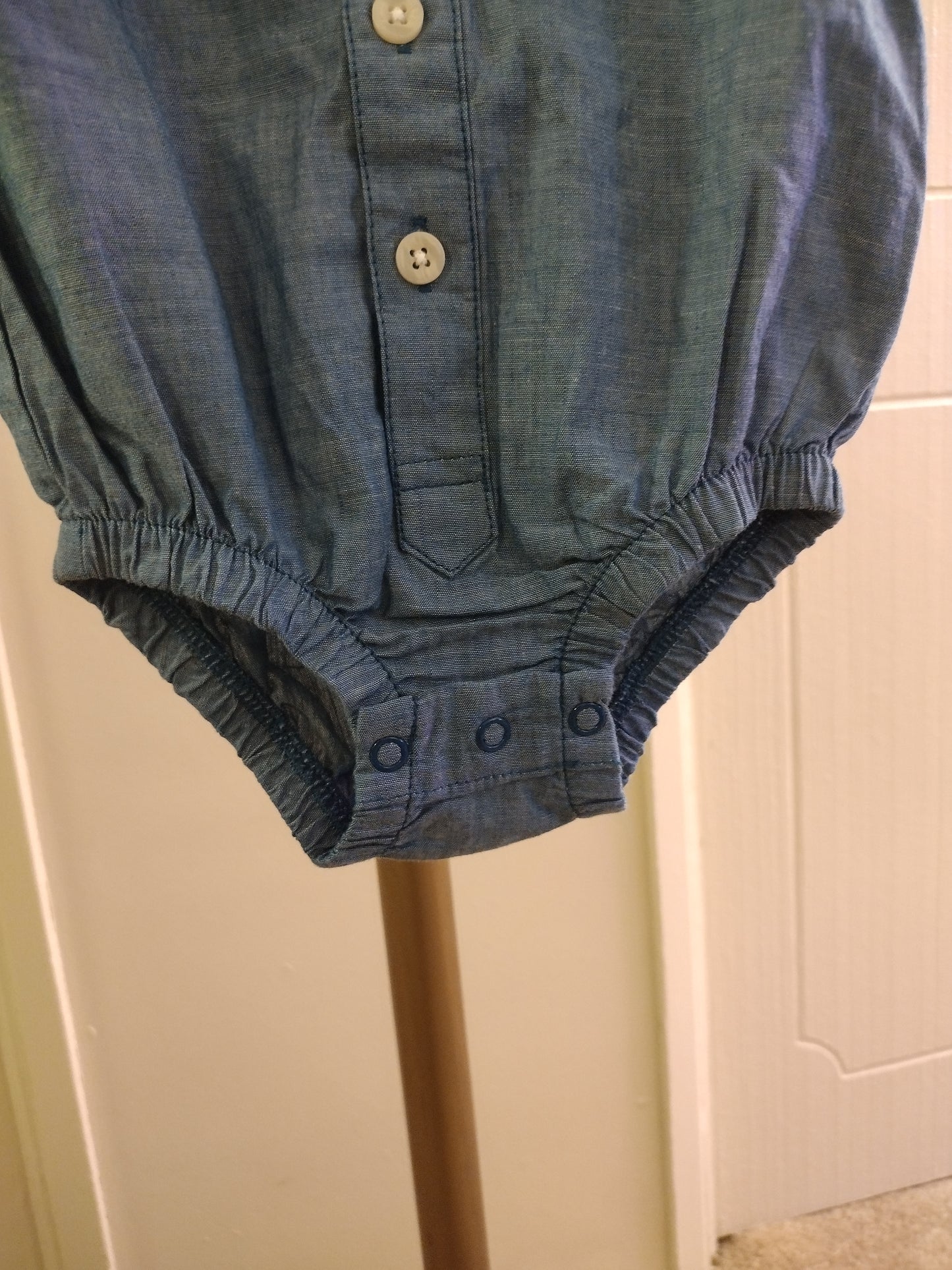 Baby Bum Denim Collard Shirt Bodysuit Onsie Short Sleeve Blue Button Up - Size 9M