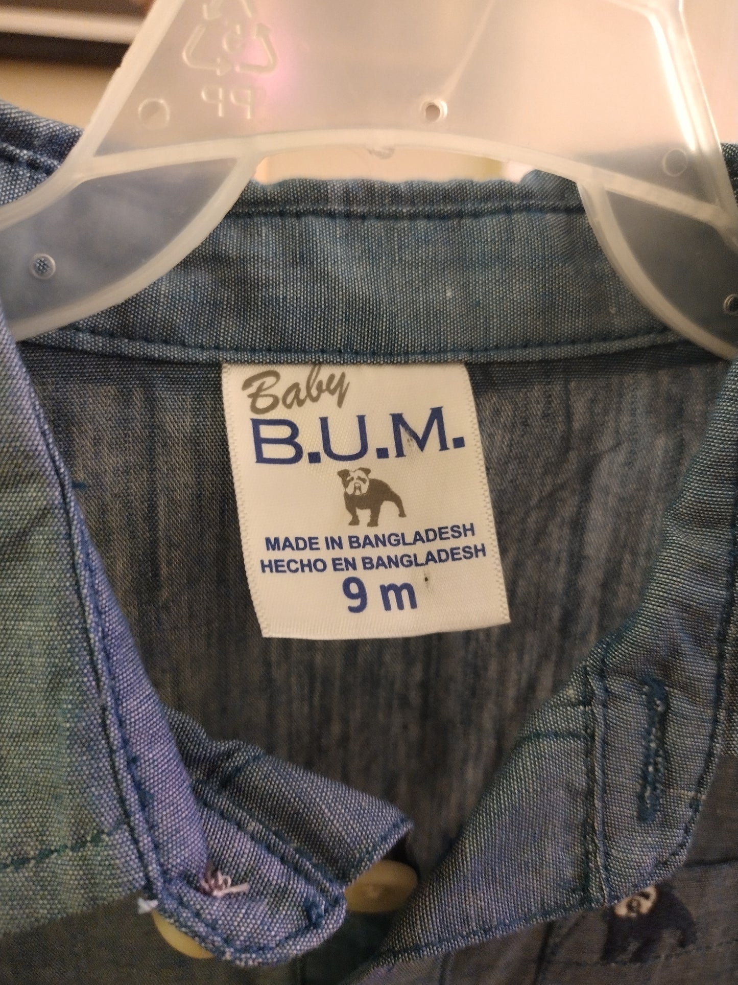 Baby Bum Denim Collard Shirt Bodysuit Onsie Short Sleeve Blue Button Up - Size 9M