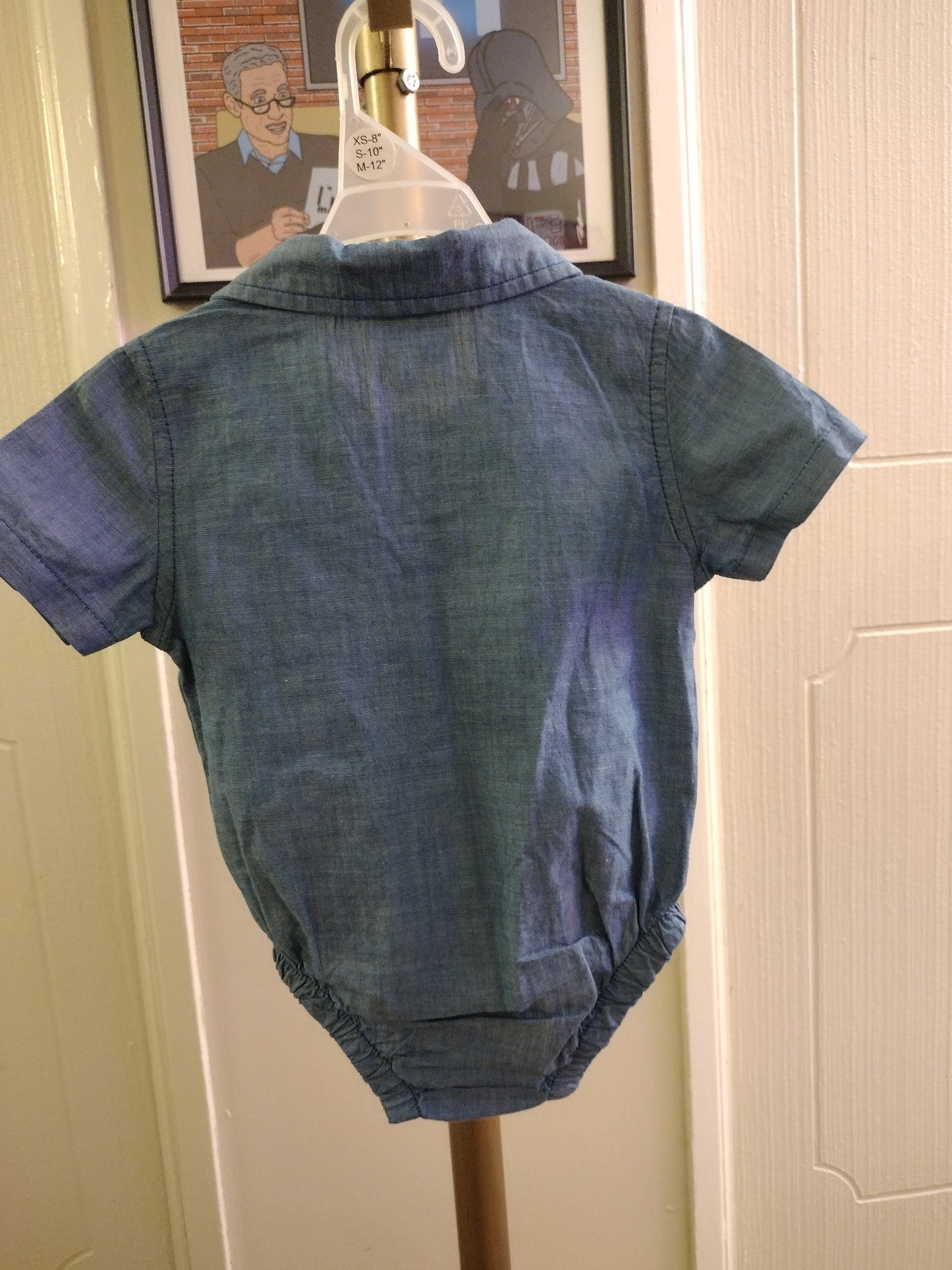 Baby Bum Denim Collard Shirt Bodysuit Onsie Short Sleeve Blue Button Up - Size 9M