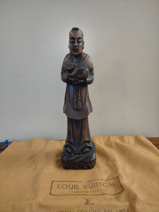 Brown Wooden Statue Figurine 10" 10" Tall Pre Owned Good Condition