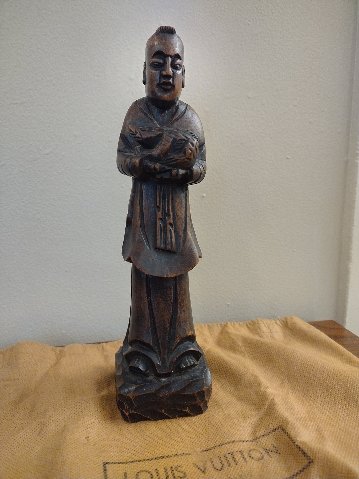 Brown Wooden Statue Figurine 10" 10" Tall Pre Owned Good Condition