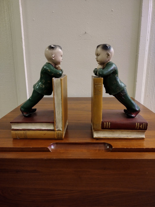 Vintage Chinese Children Sitting On Books , Book Ends for Shelves Book Ends Decorative bookends Decorative Bookends Heavy Duty Bookends Home Decor 11 X 20 Cm Retro Bookends