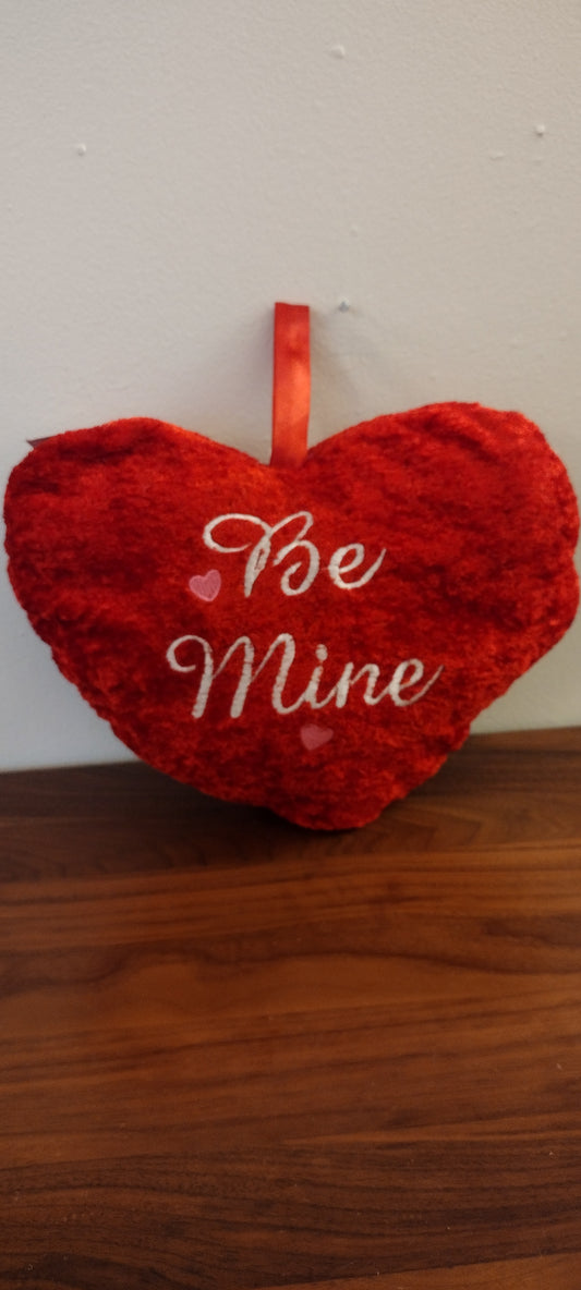 Be Mine Embroidered Red Faux Fur Heart Shape Accent Valentine's Day Throw Pillow