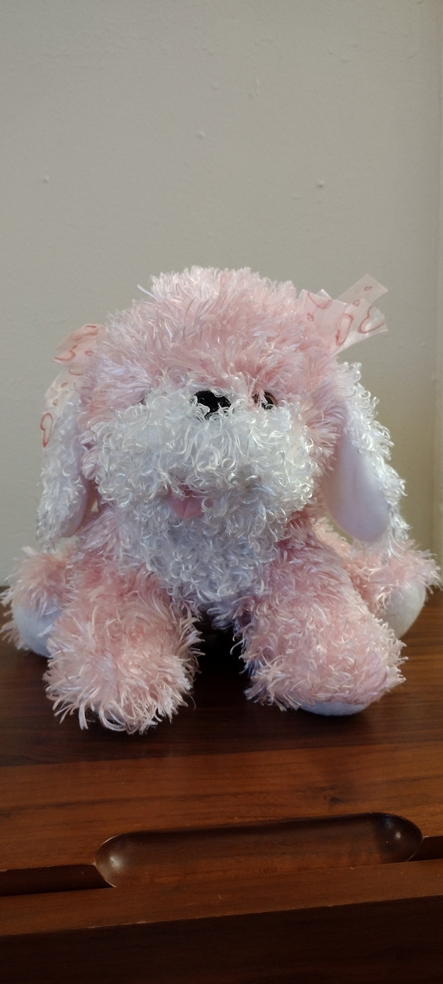 Pink & White Toy 10" Plush Dog Pre Owned Good Condition