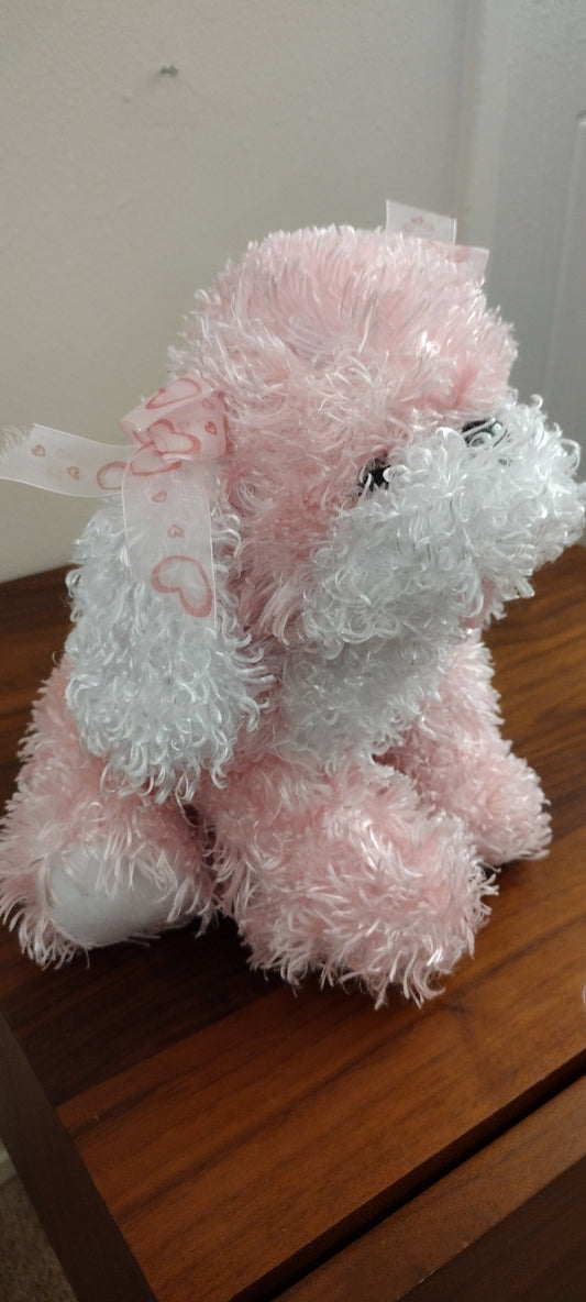 Pink & White Toy 10" Plush Dog Pre Owned Good Condition