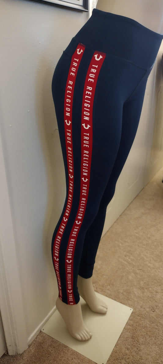 True religion Logo Print Leggings - Dark Blue / Red / White