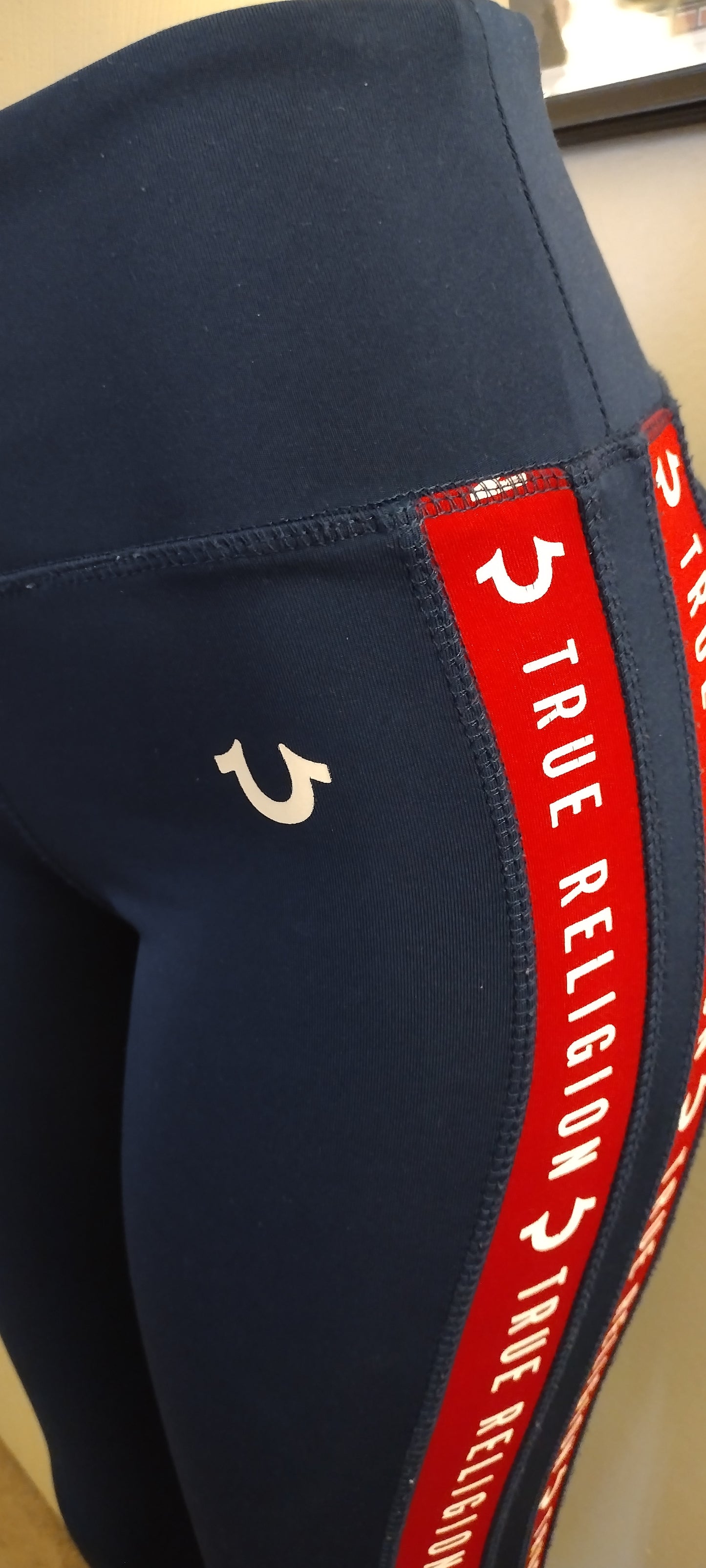 True religion Logo Print Leggings - Dark Blue / Red / White