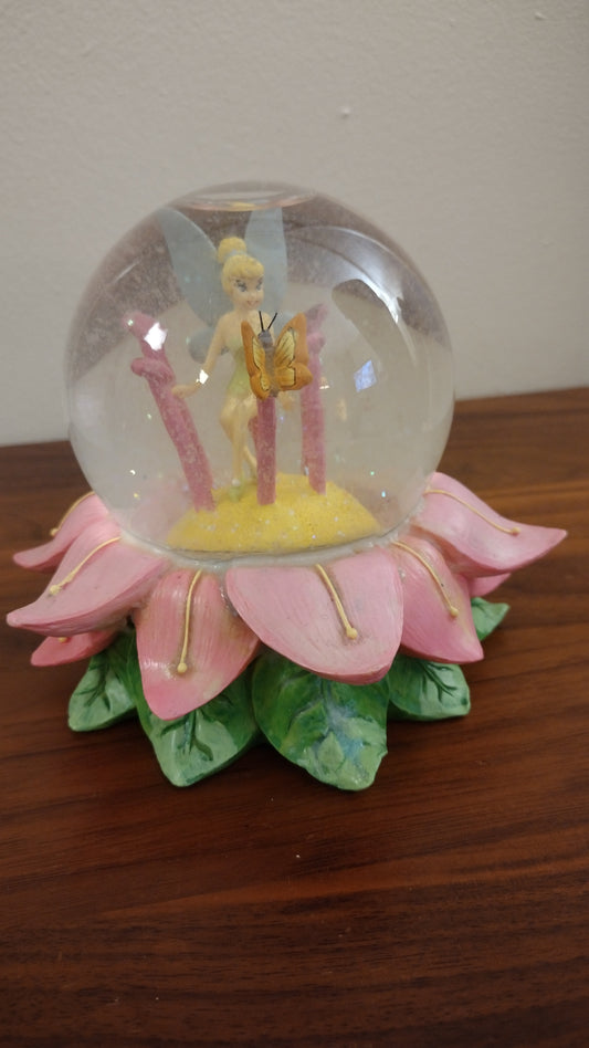 Disney Tinkerbell Pink and Green Flower Snow Globe