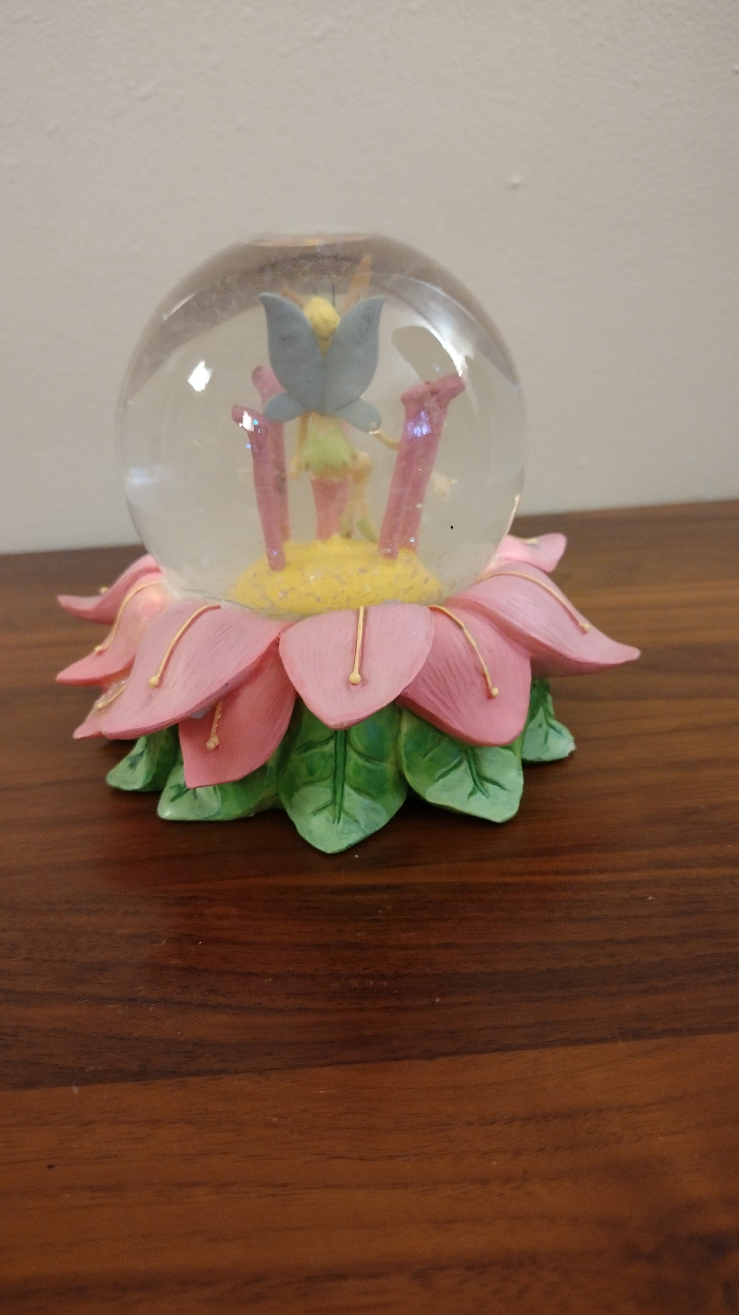 Disney Tinkerbell Pink and Green Flower Snow Globe