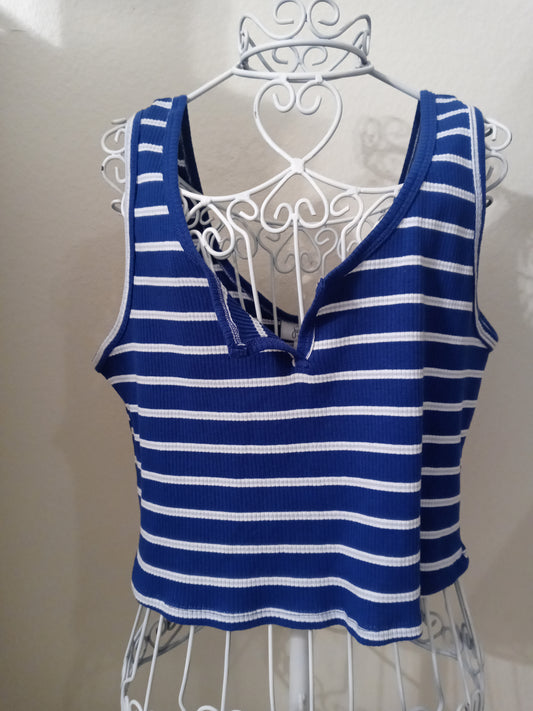 Just Polly New york blue/ white striped cropped tank top