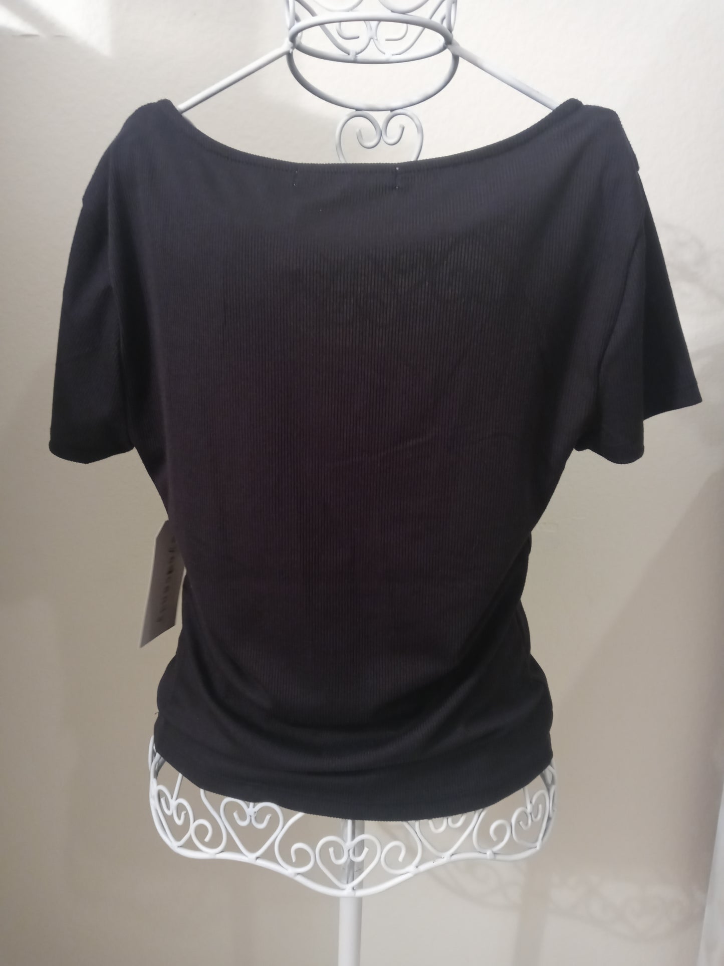 Eye Candy Black Women's Rouched Top Short Sleeve - Size Large