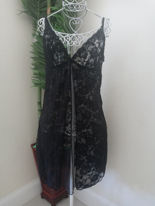 Women's Black Lingerie Lace Mesh Slip On 1 Pc- Size Small