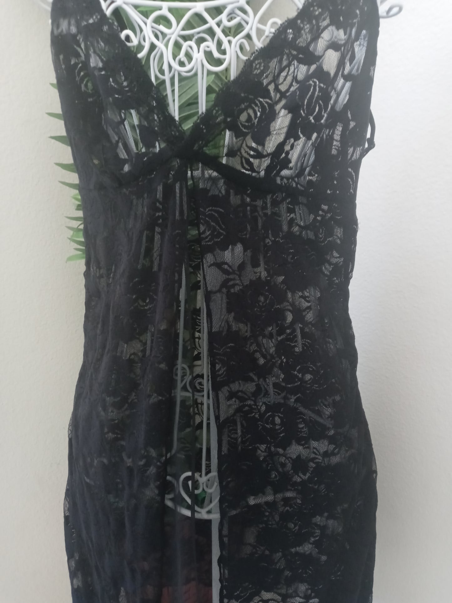 Women's Black Lingerie Lace Mesh Slip On 1 Pc- Size Small