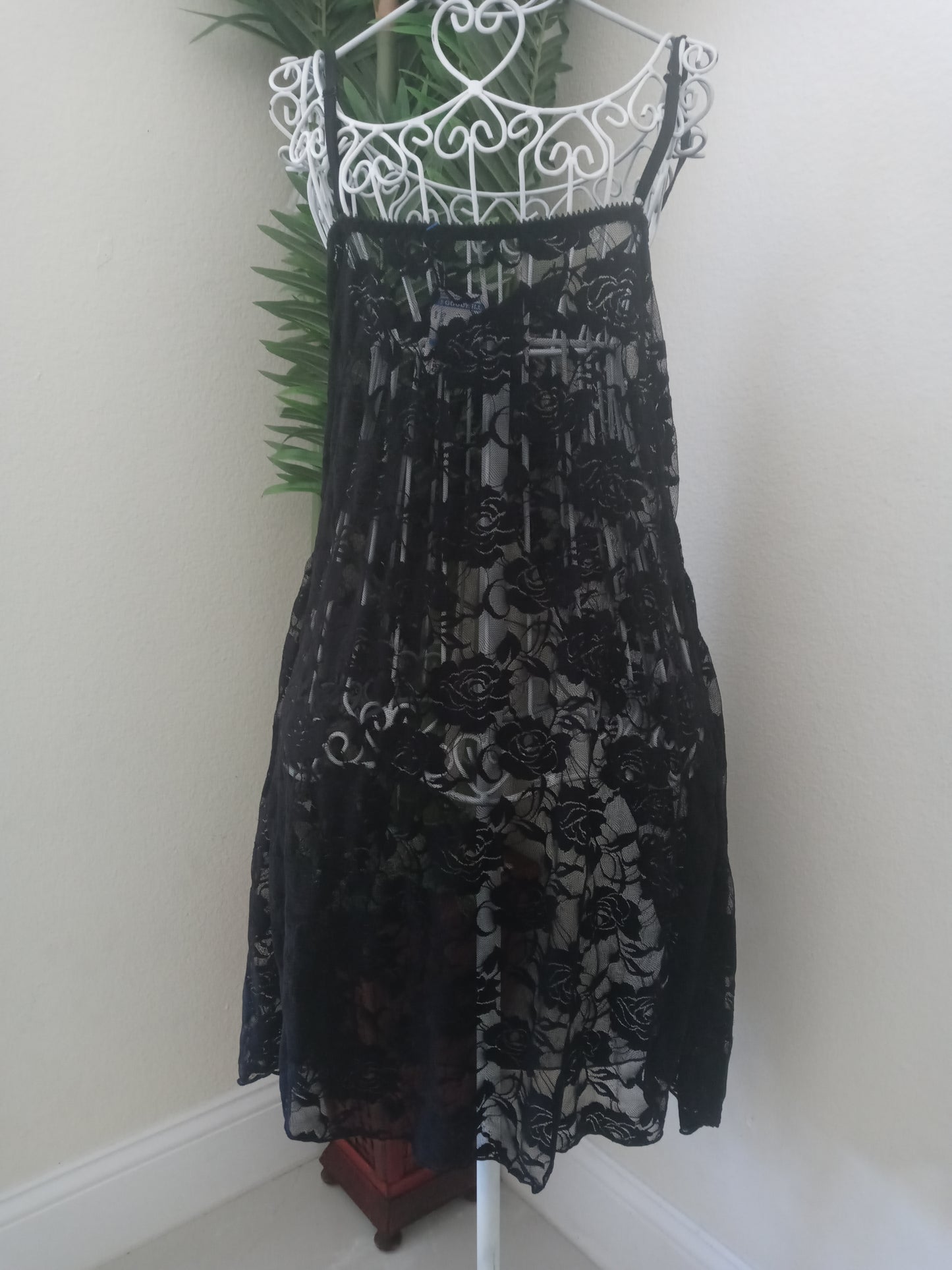 Women's Black Lingerie Lace Mesh Slip On 1 Pc- Size Small