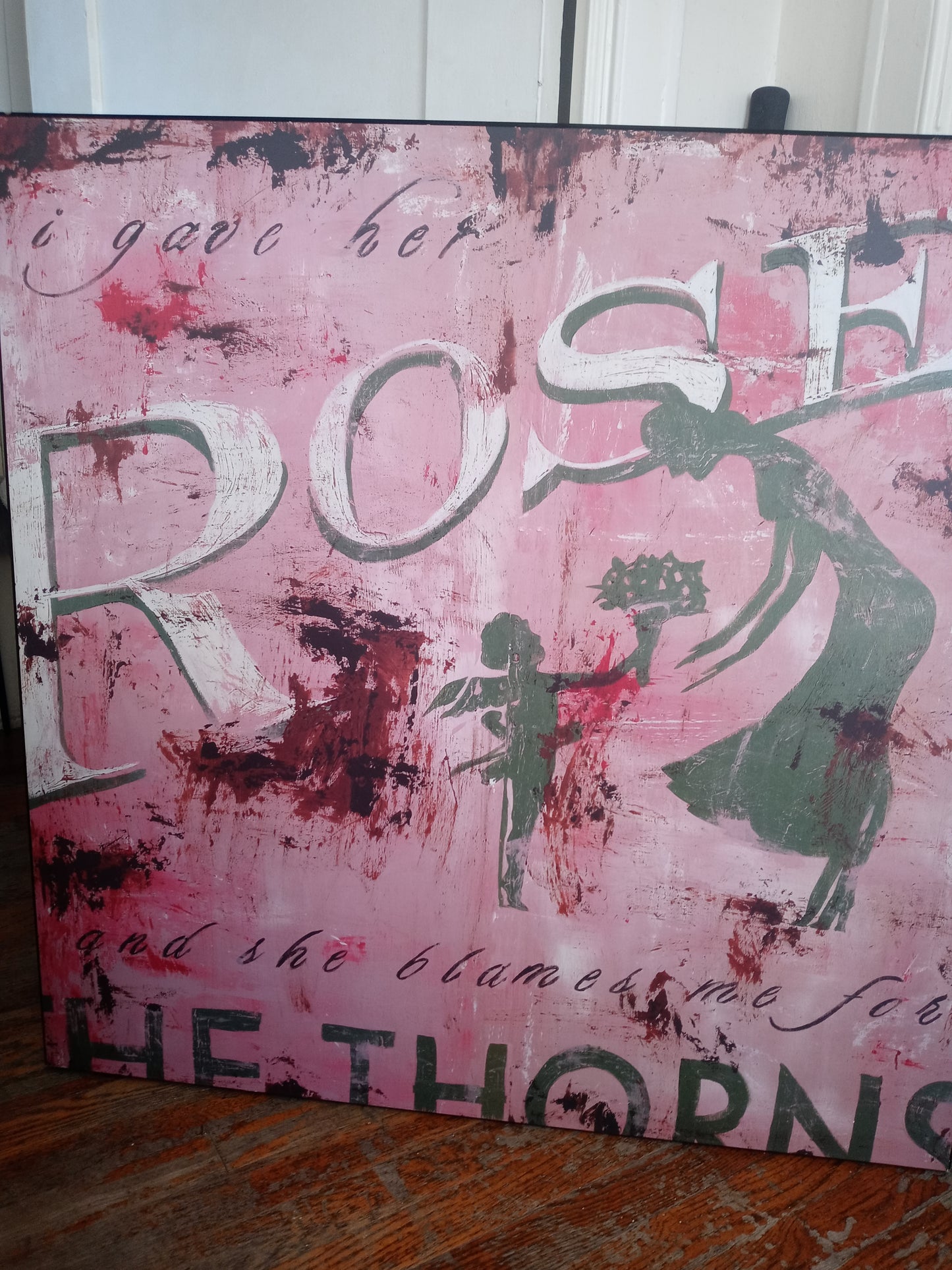 Z Gallerie Wall Art Home Decoration I Gave Her Roses and She Blames me for the thorns Painting - Pre Owned - Good Condition - Minor Signs Of Wear - 36" x 36" - Original Tag's Still On It
