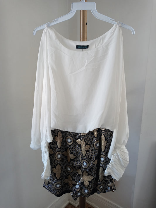 Cals Women's 1 Piece Blouse Top With Sequence Shorts Bottom -