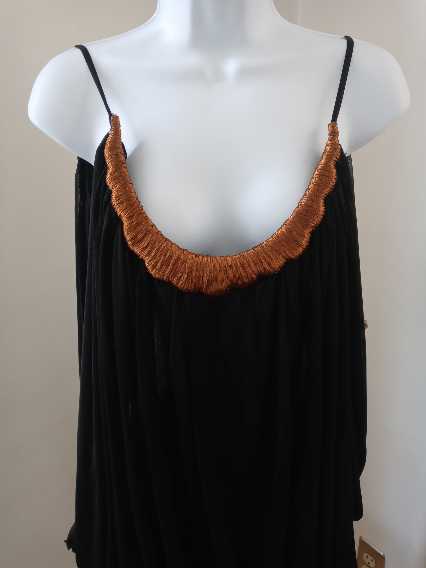 Vera Wang Women's Black Sheer See Thru Flair Long Sleeve Back Out Blouse Skirt 1 Piece