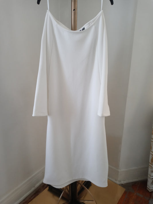 Gabrielle Union New York & Company Off White Long Sleeve Flair Knee Length Elegant T Shirt Dress - Women's Size XL