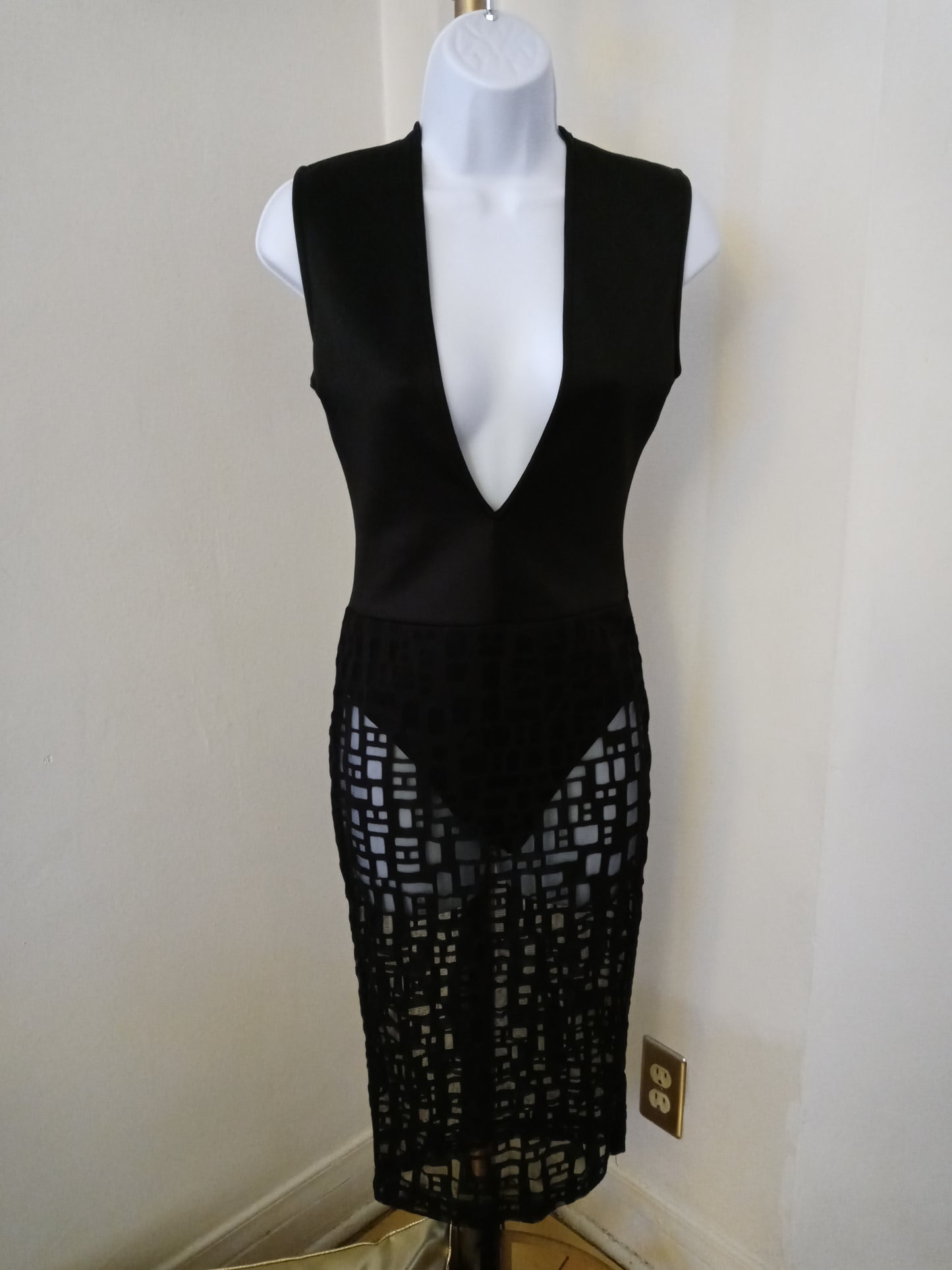 Fashion Nova Black v Cute Sheer Body Con Full Length Sleeveless Maxi Dress In Black