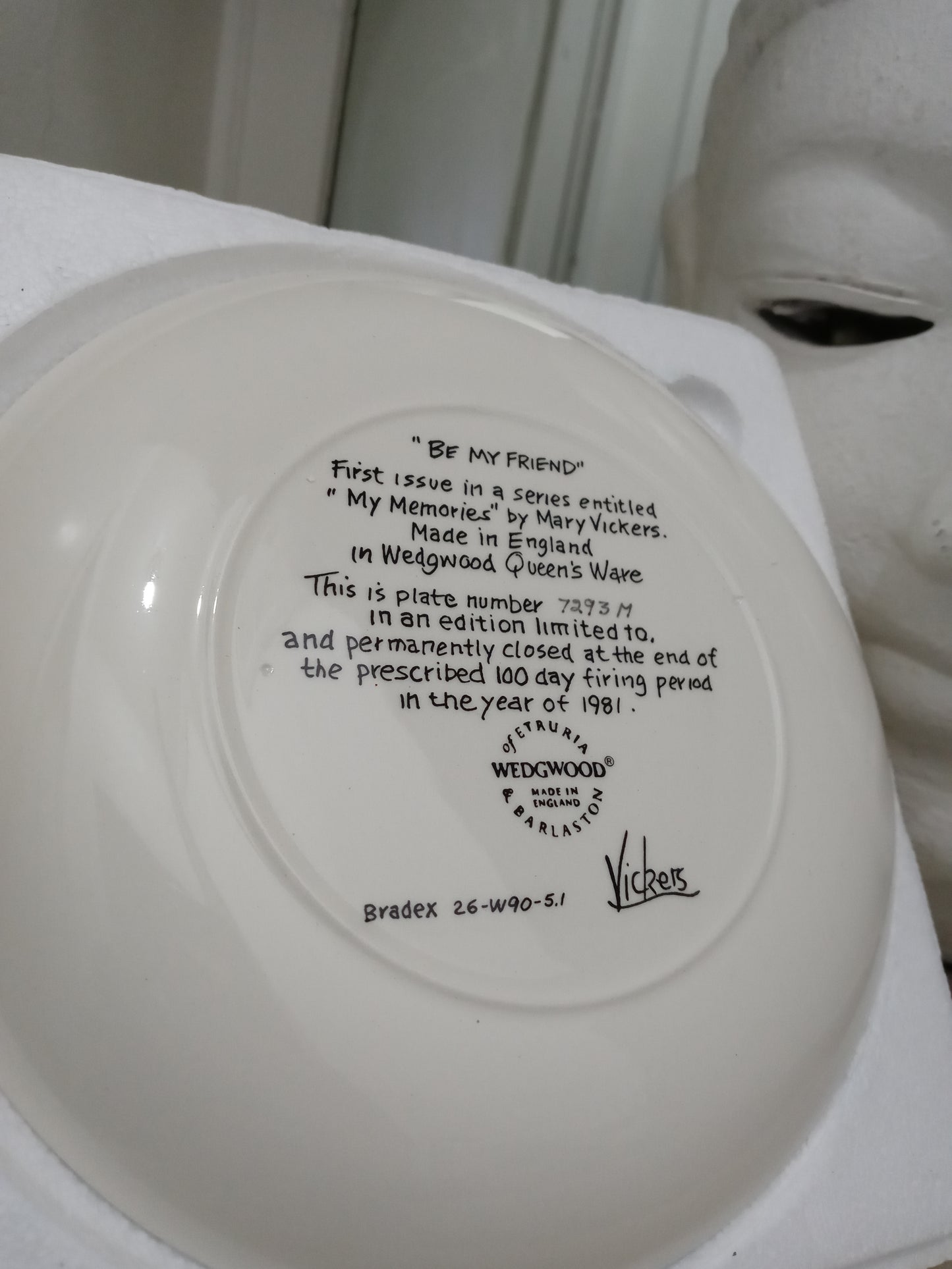 Mary Vickers "Be My Friend" Collector Plate Numbered Queen's Ware by Wedgwood.